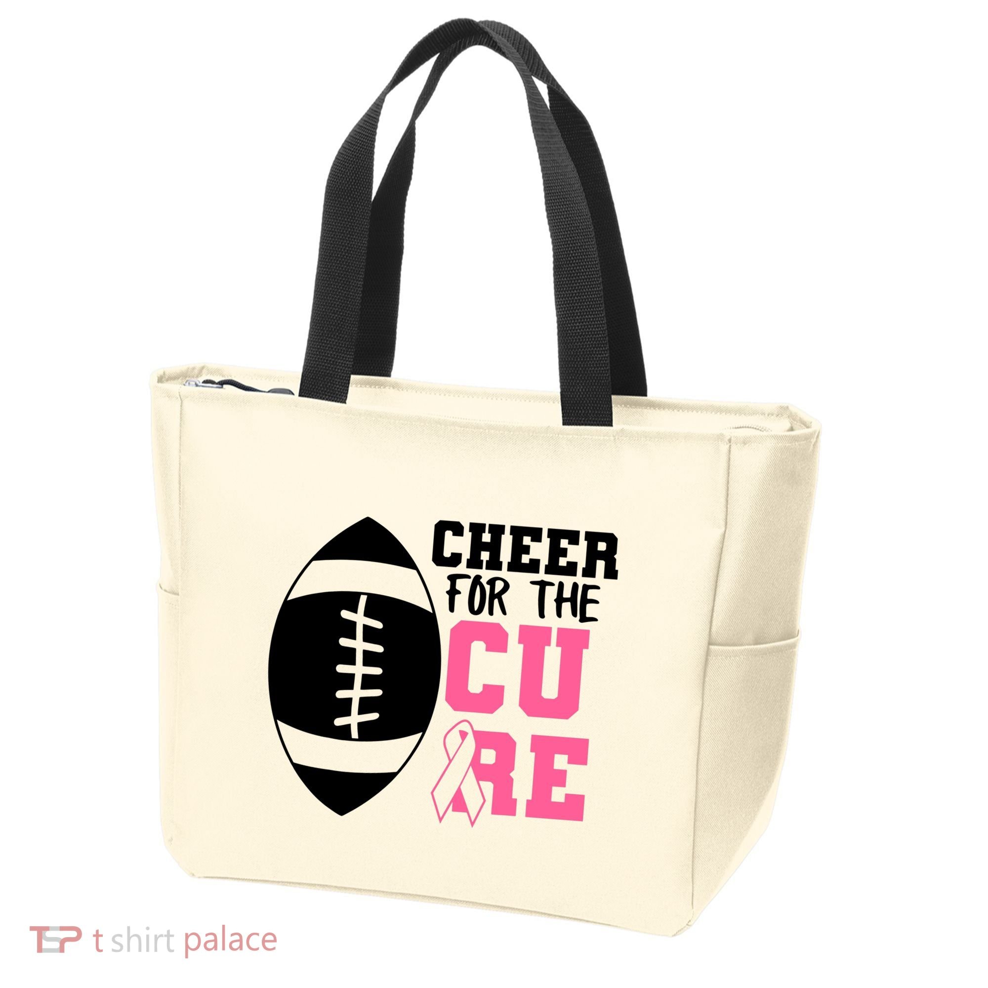 Cheer For The Cure Football Pink Breast Cancer Support Tote Bag
