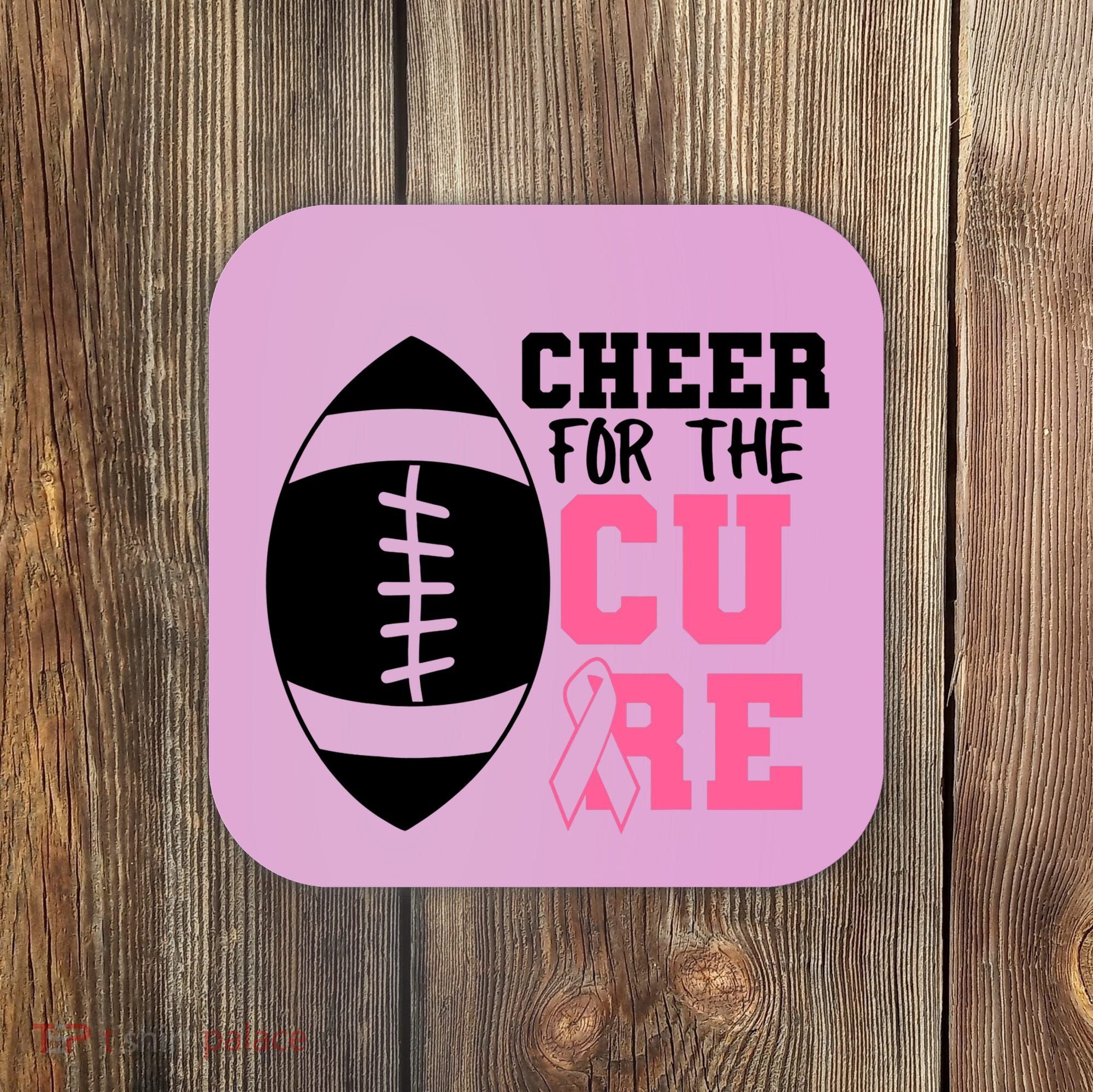 Cheer For The Cure Football Pink Breast Cancer Support Coaster