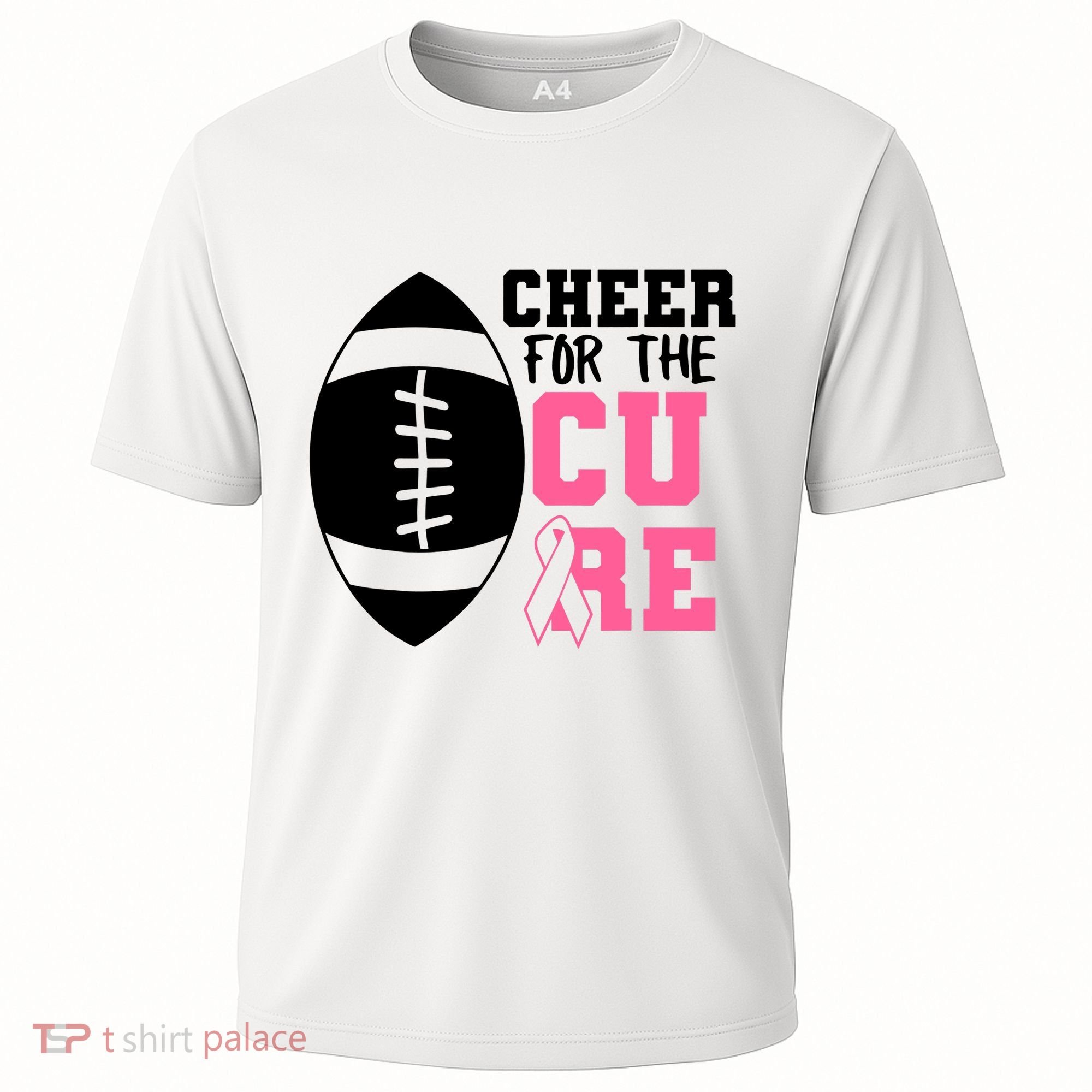 Cheer For The Cure Football Pink Breast Cancer Support Cooling Performance Crew T-Shirt