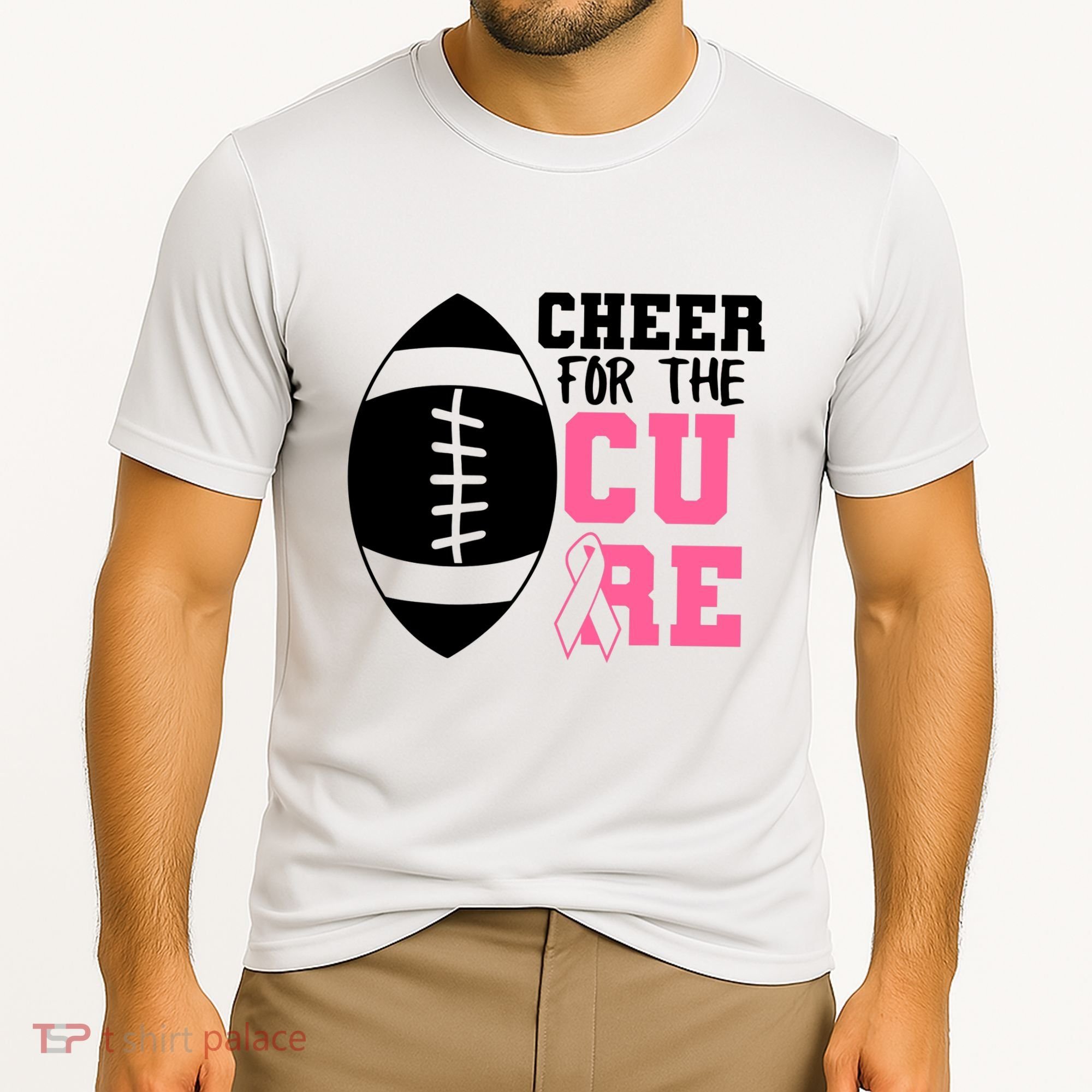Cheer For The Cure Football Pink Breast Cancer Support Cooling Performance Crew T-Shirt