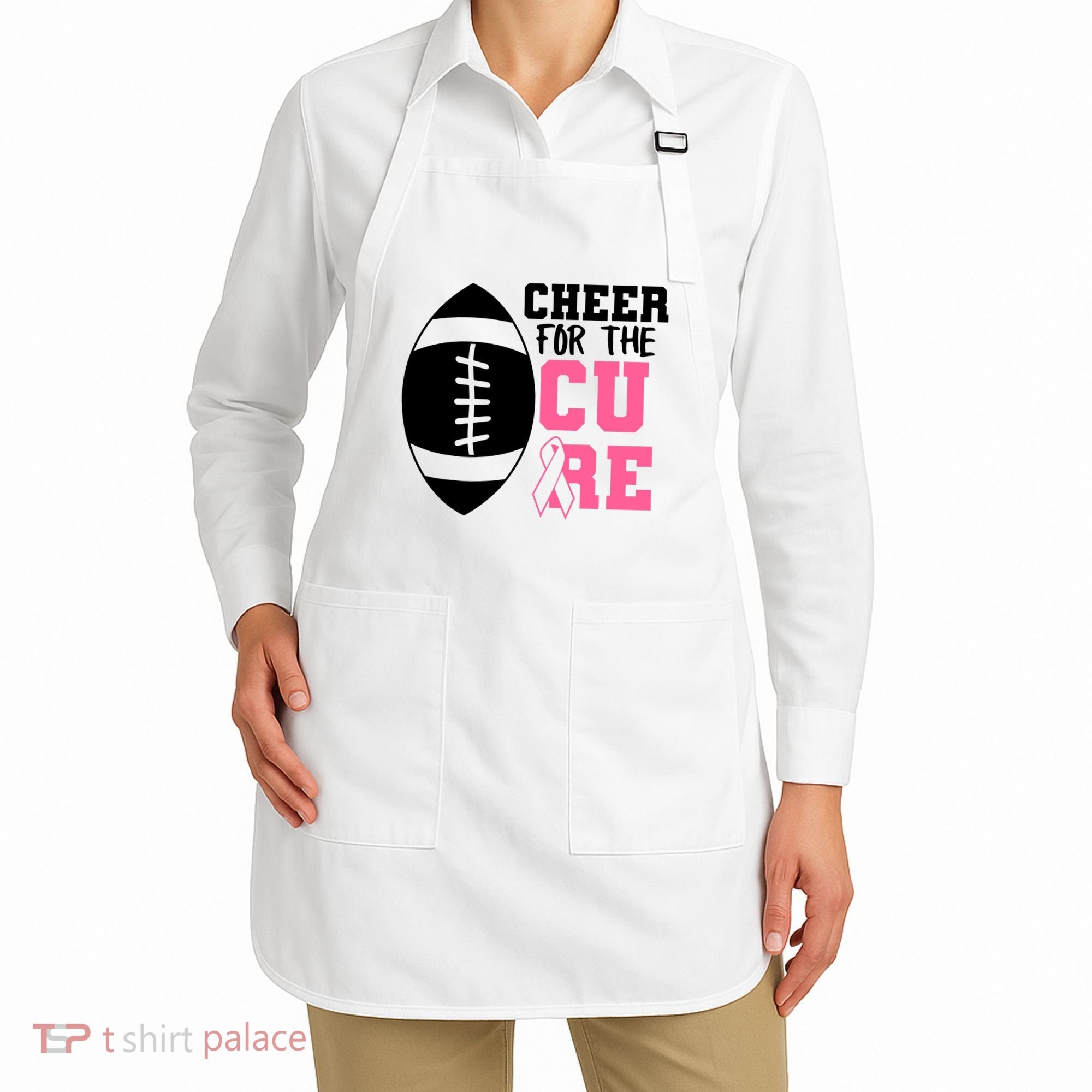 Cheer For The Cure Football Pink Breast Cancer Support Apron