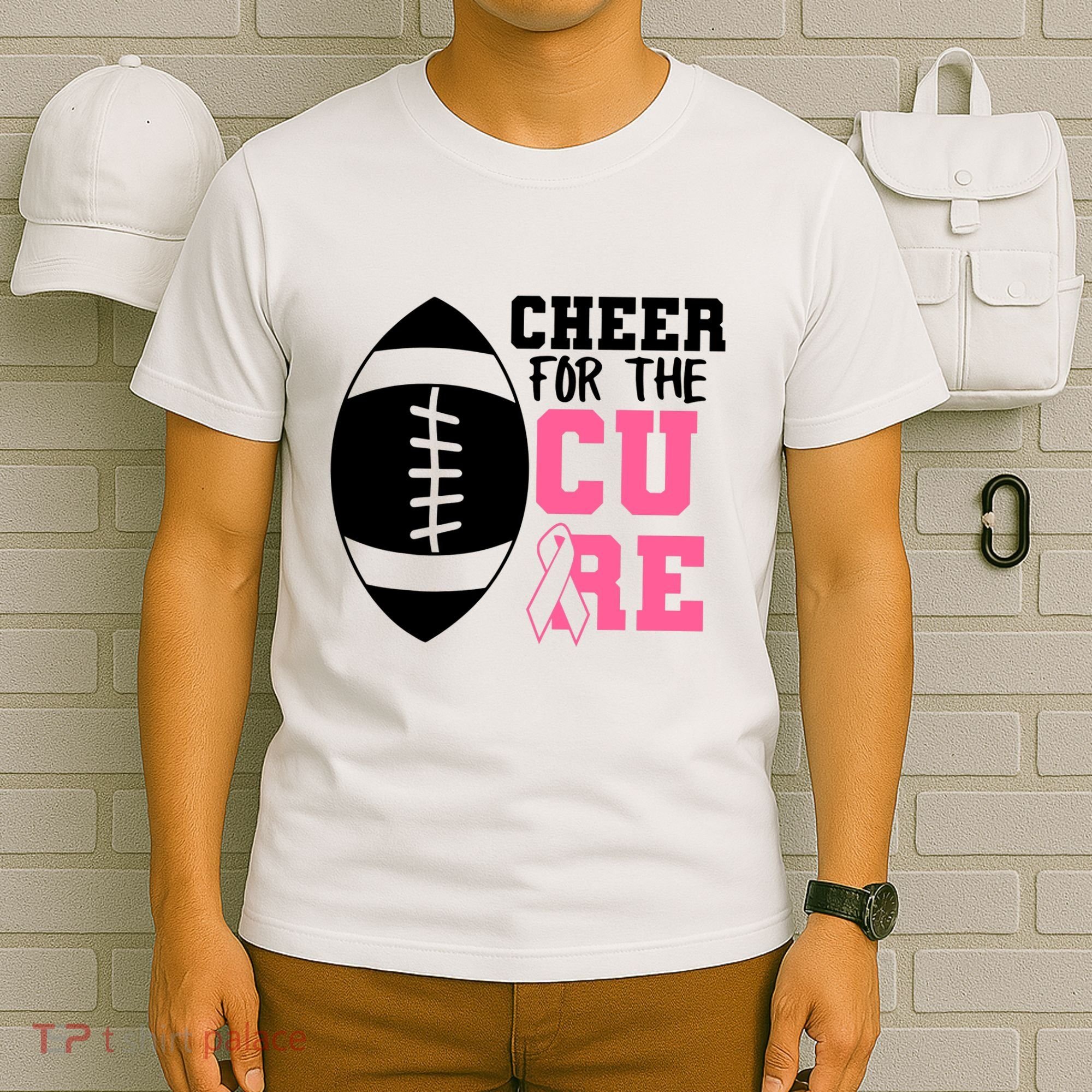 Cheer For The Cure Football Pink Breast Cancer Support T-Shirt