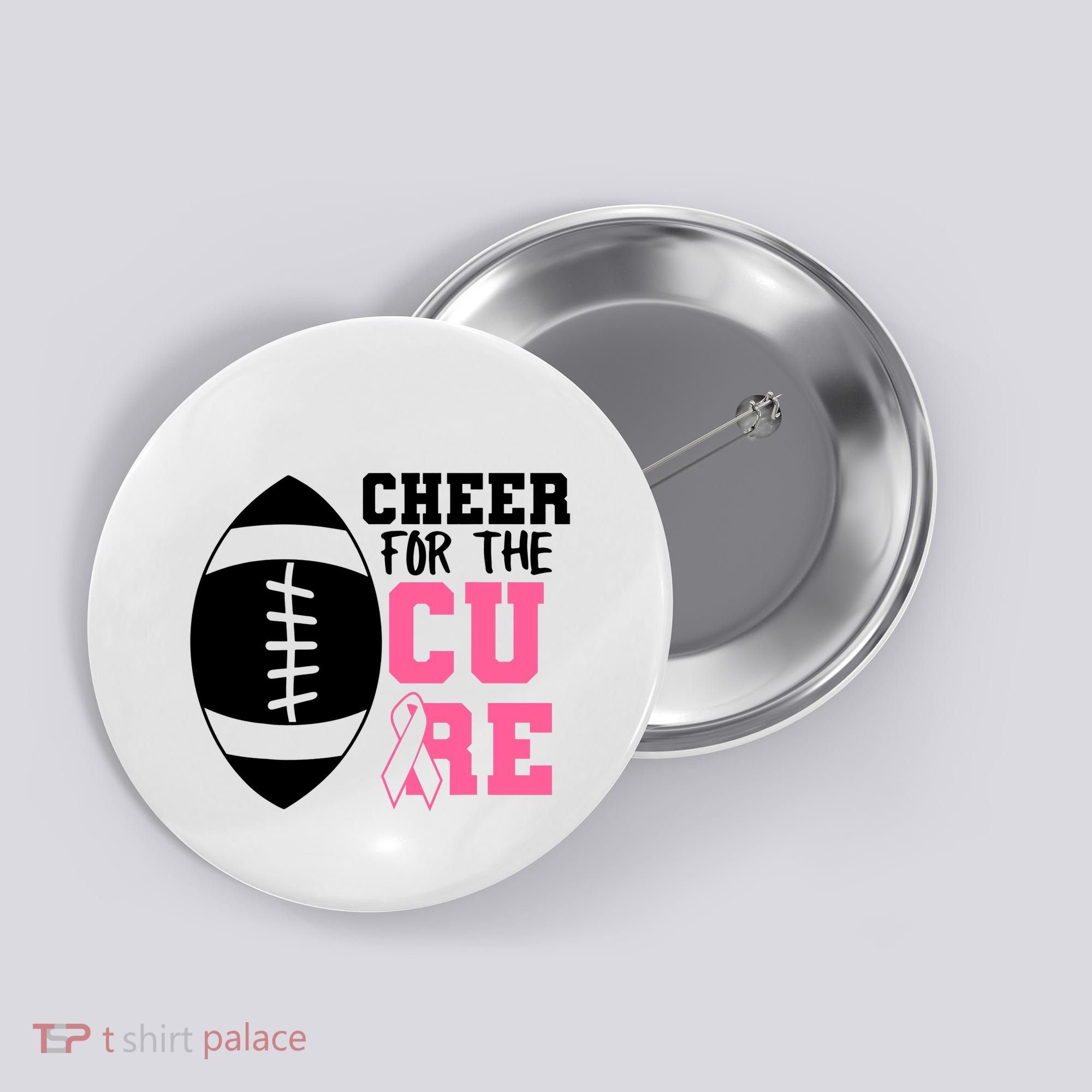Cheer For The Cure Football Pink Breast Cancer Support Button