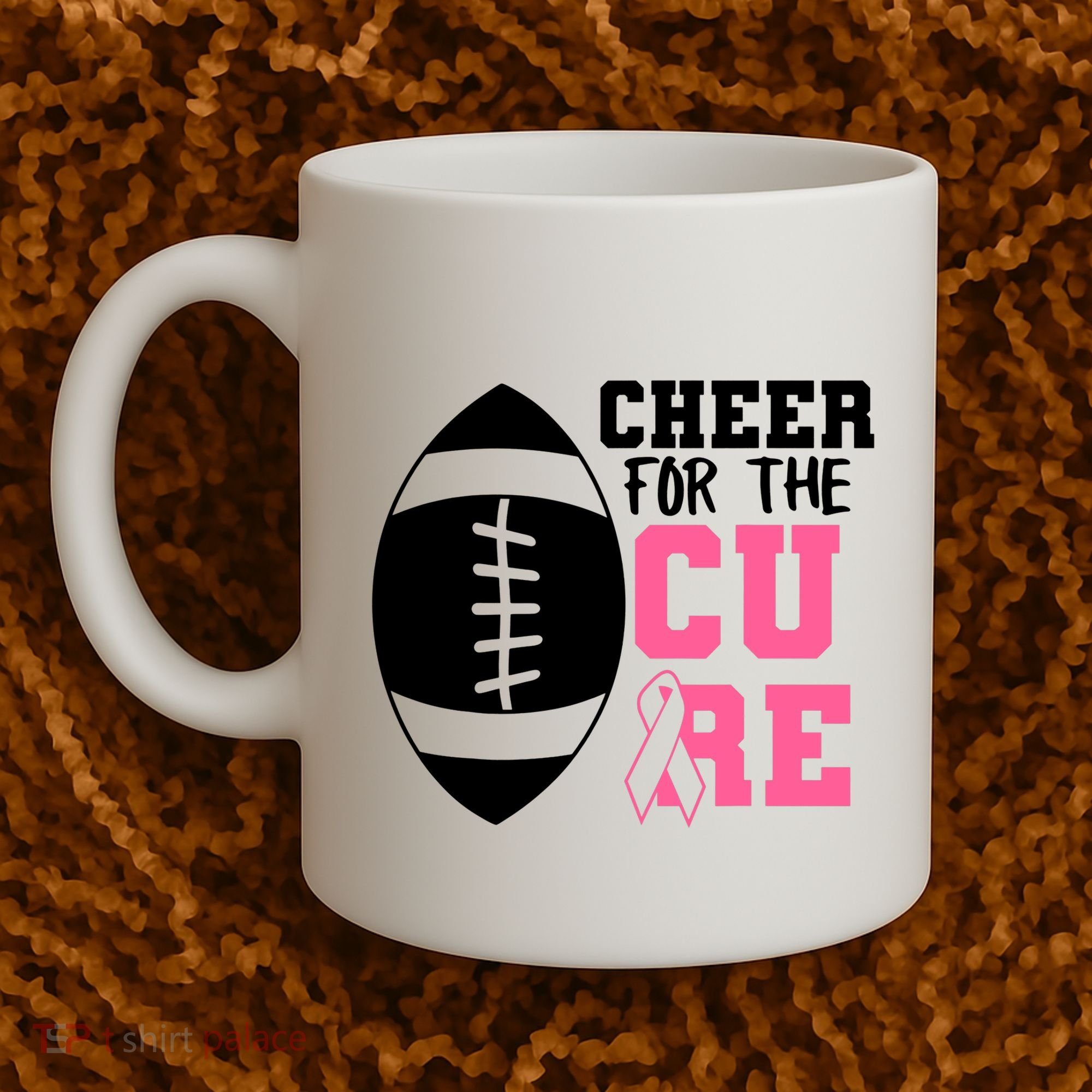 Cheer For The Cure Football Pink Breast Cancer Support Coffee Mug