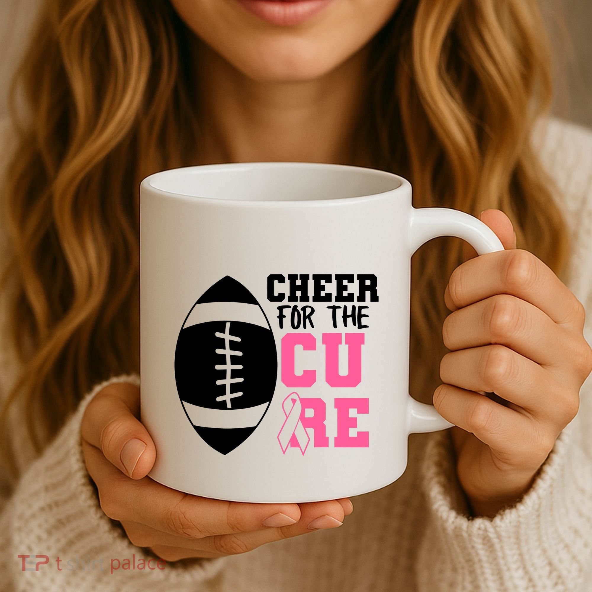 Cheer For The Cure Football Pink Breast Cancer Support Coffee Mug