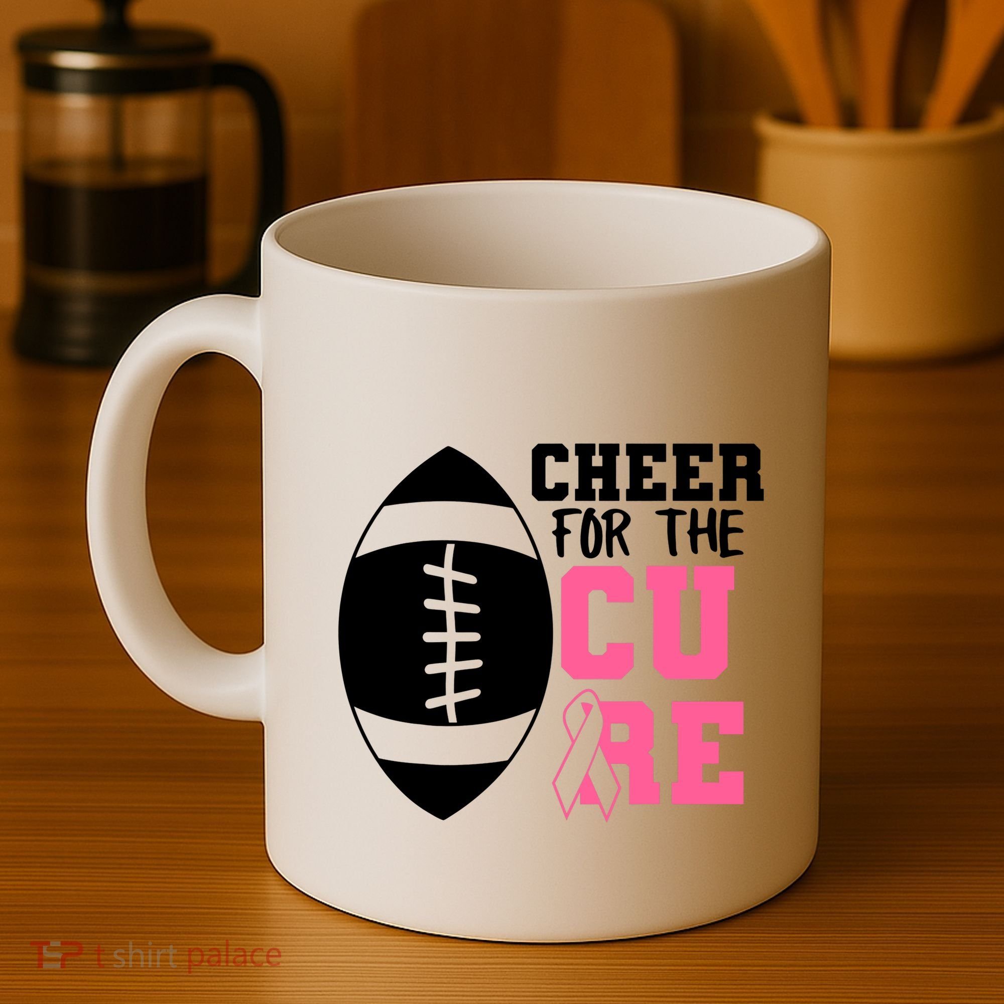 Cheer For The Cure Football Pink Breast Cancer Support Coffee Mug