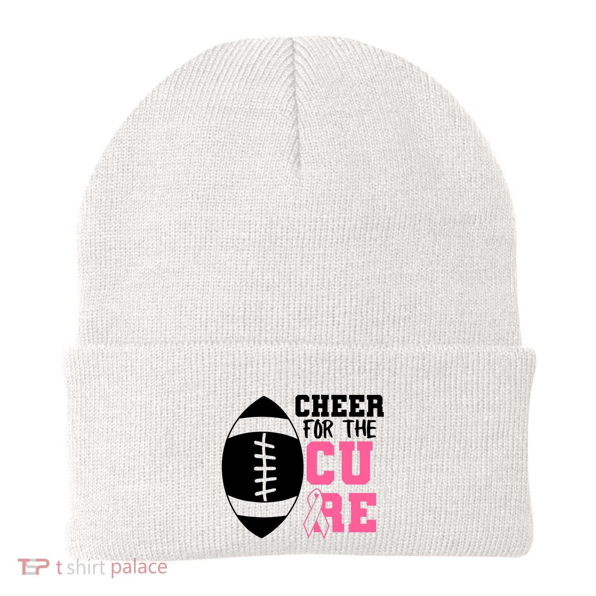Cheer For The Cure Football Pink Breast Cancer Support Beanie