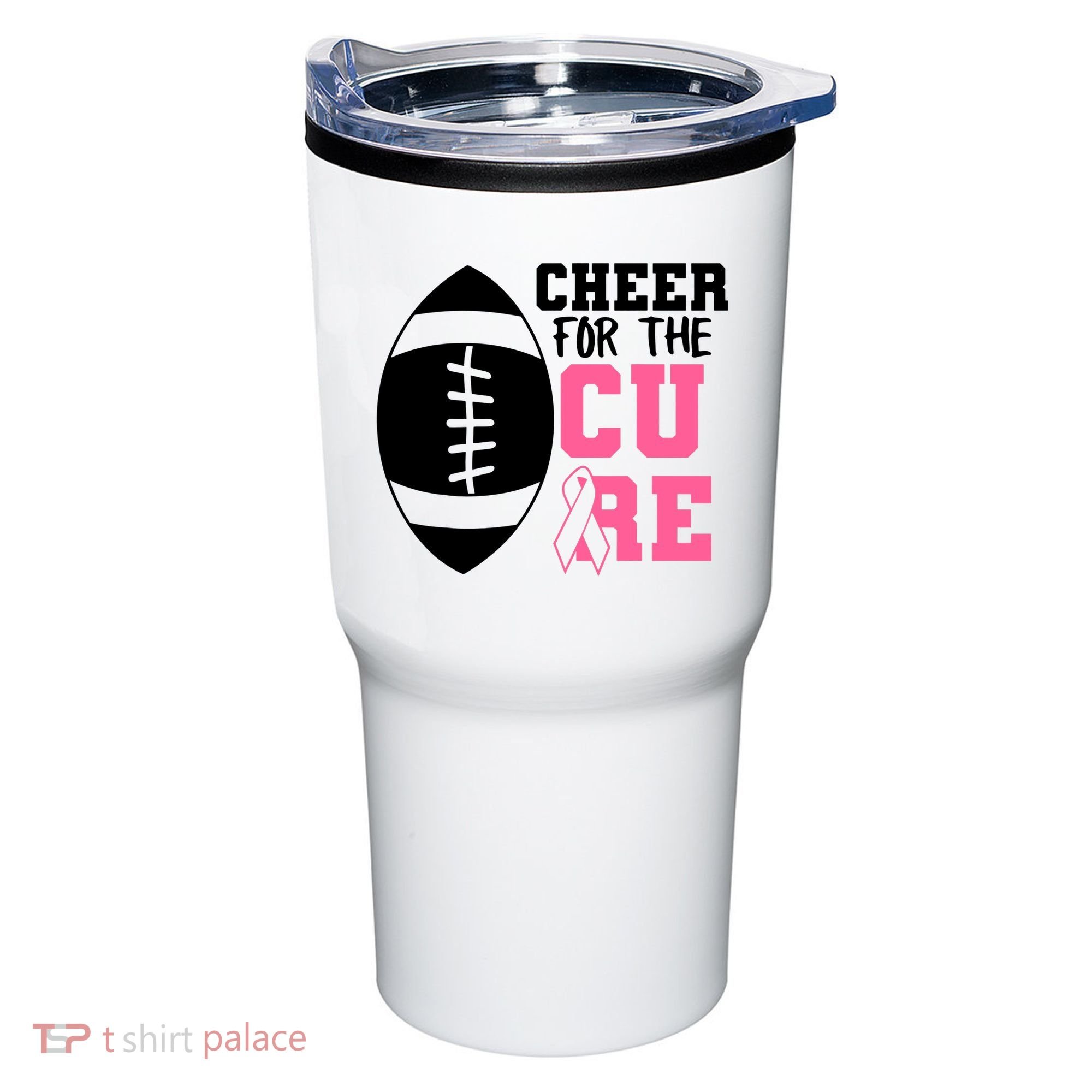 Cheer For The Cure Football Pink Breast Cancer Support Tumbler