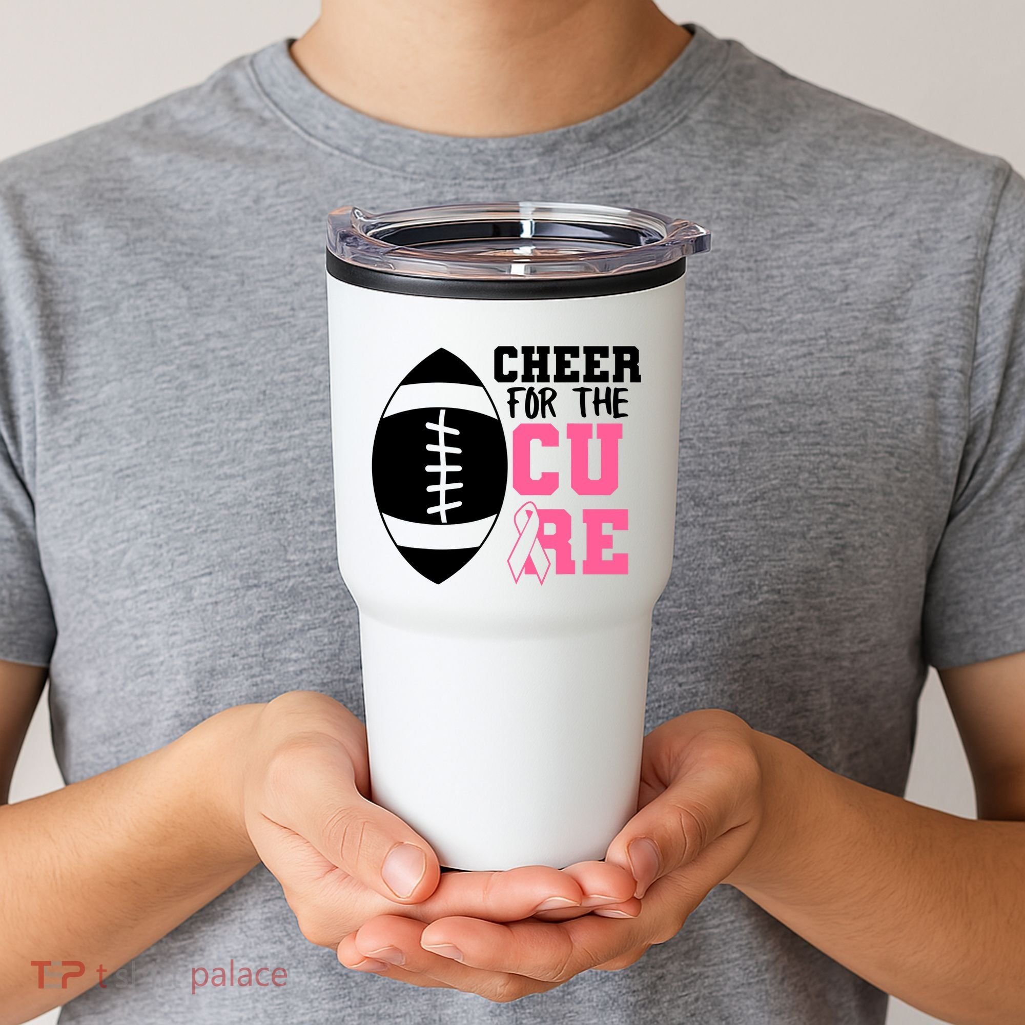 Cheer For The Cure Football Pink Breast Cancer Support Tumbler
