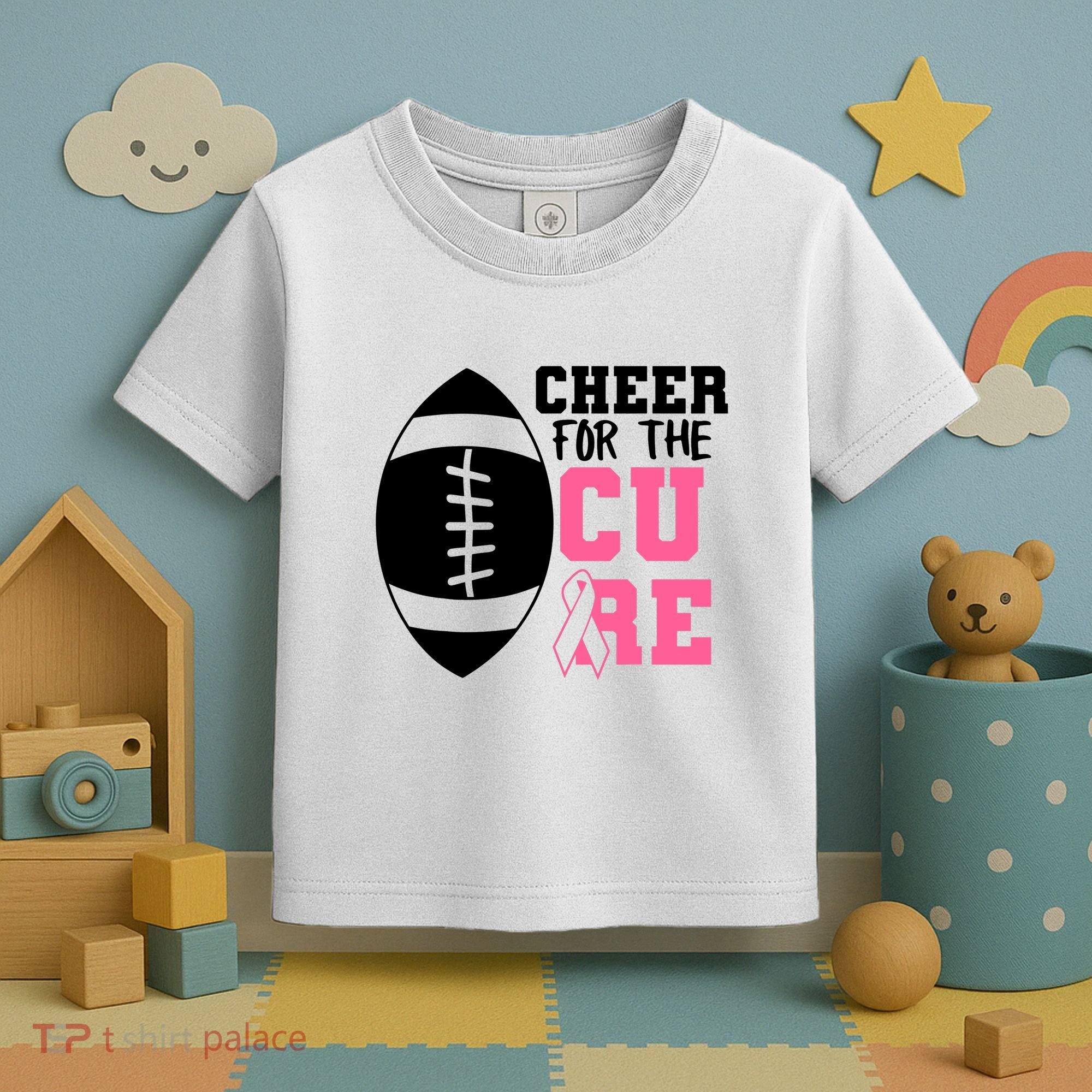 Cheer For The Cure Football Pink Breast Cancer Support Toddler T-Shirt