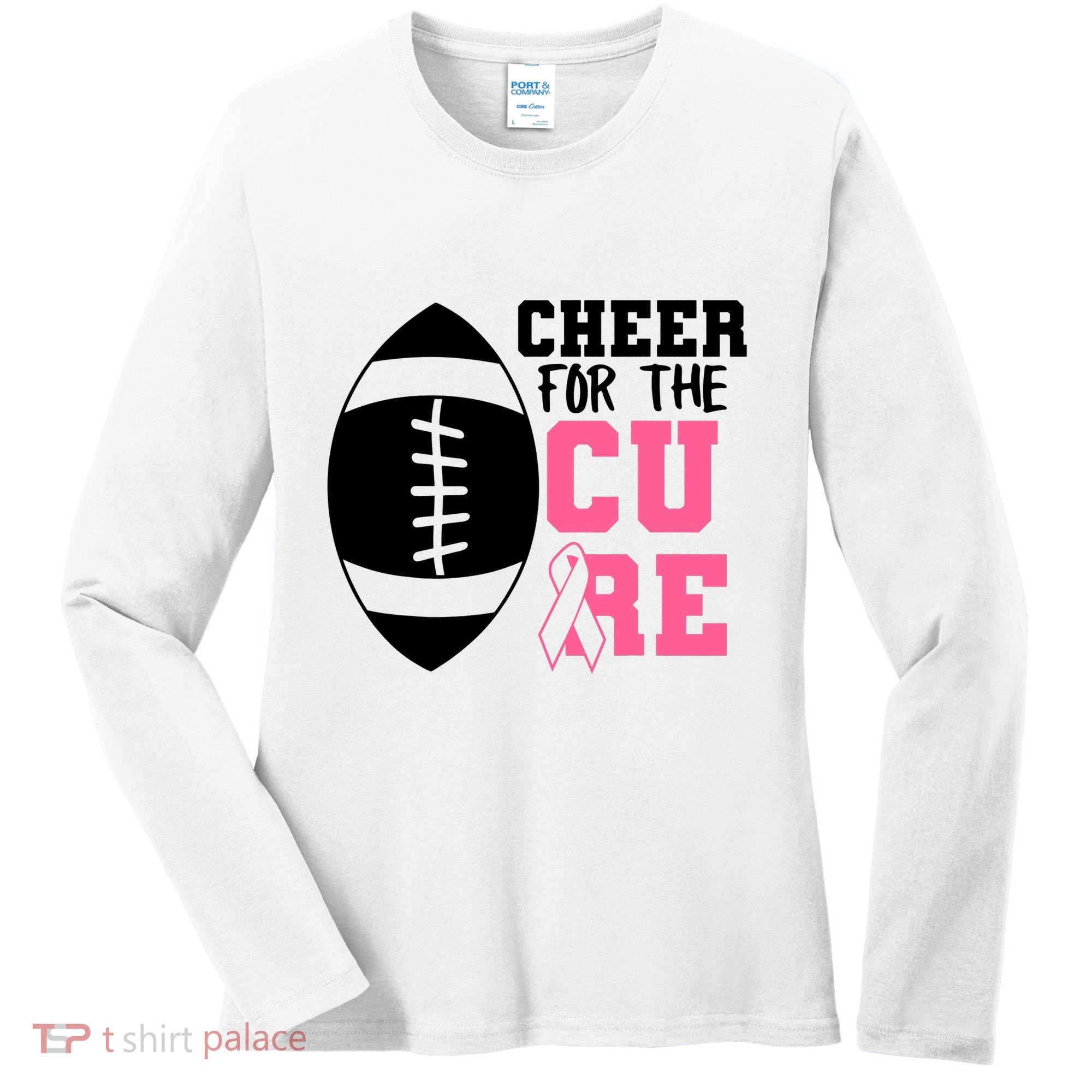 Cheer For The Cure Football Pink Breast Cancer Support Women's Long Sleeve Shirt