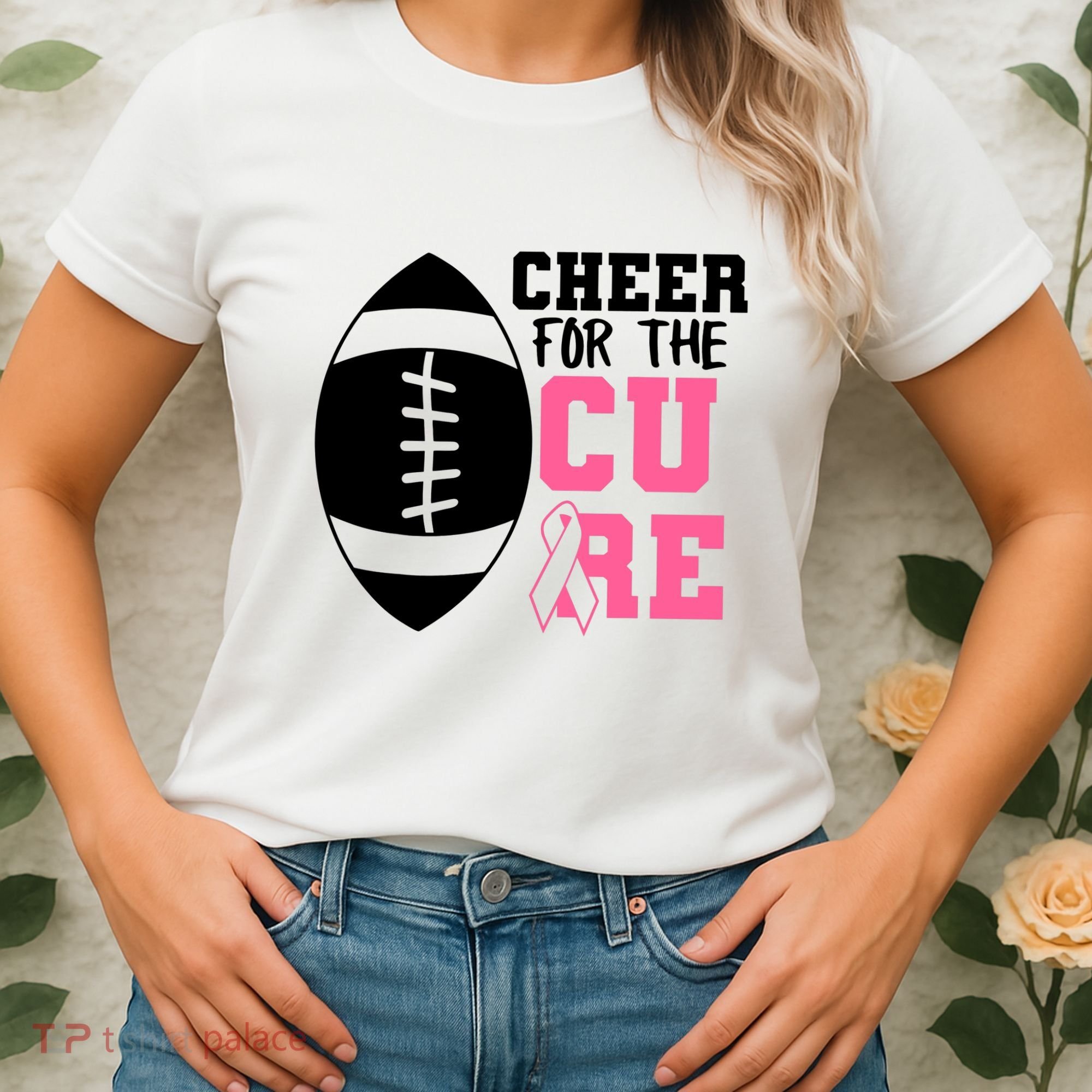 Cheer For The Cure Football Pink Breast Cancer Support Women's T-Shirt