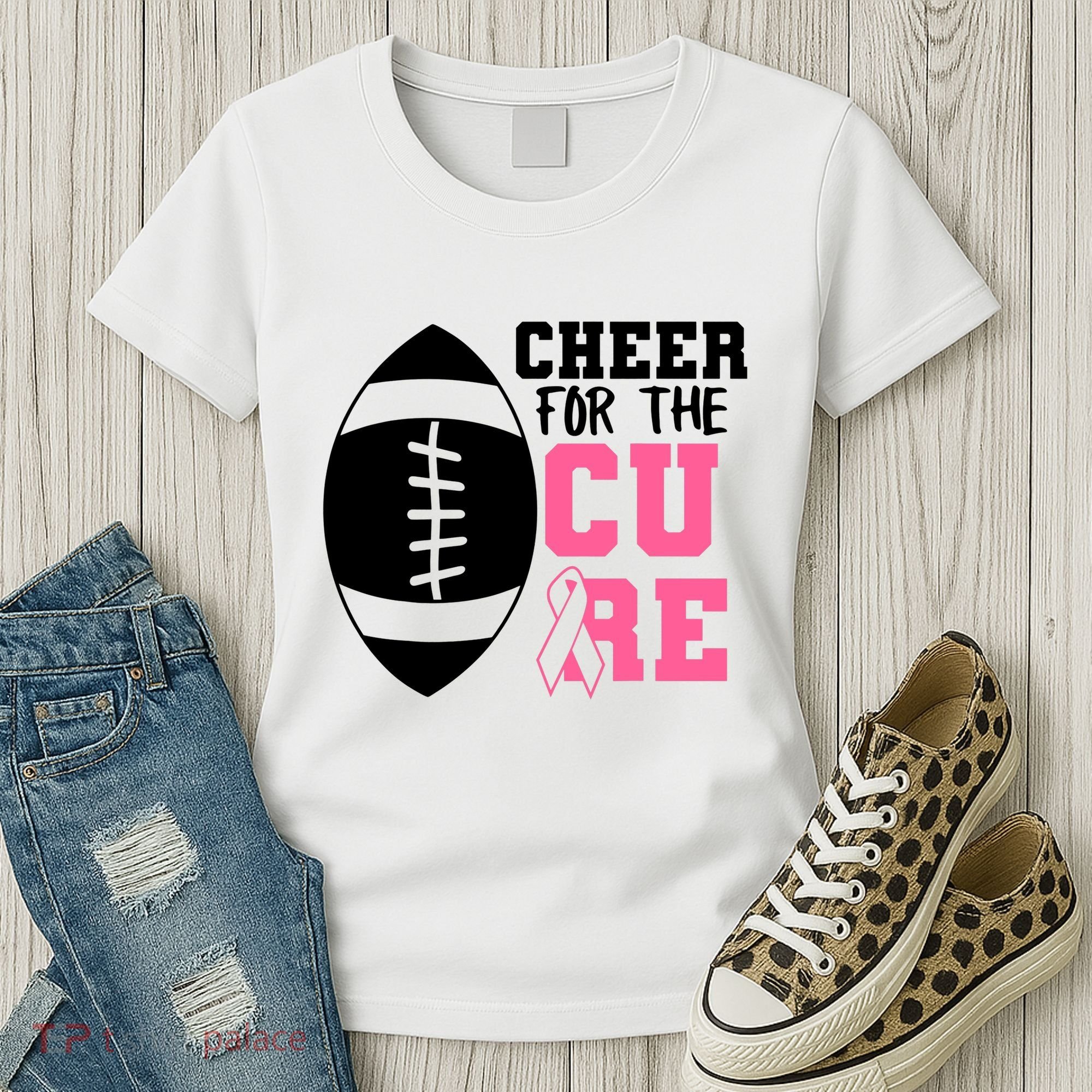 Cheer For The Cure Football Pink Breast Cancer Support Women's T-Shirt