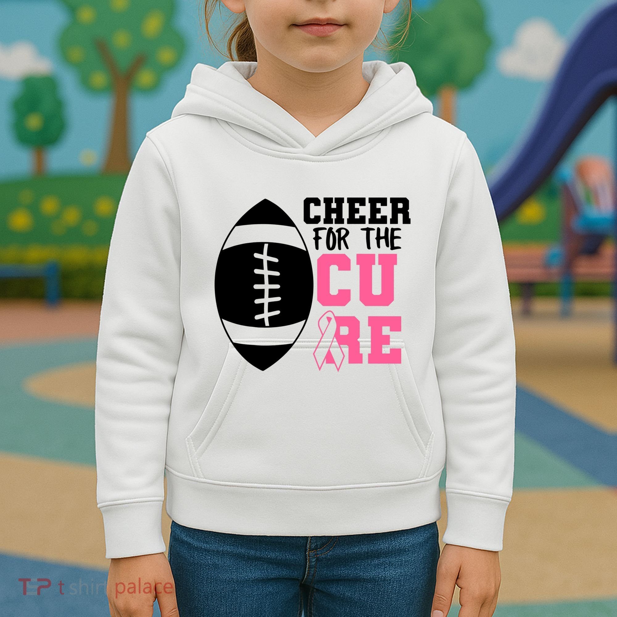 Cheer For The Cure Football Pink Breast Cancer Support Kids Hoodie