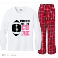 Cheer For The Cure Football Pink Breast Cancer Support Kids Long Sleeve Plaid Pajama Set thumb 0