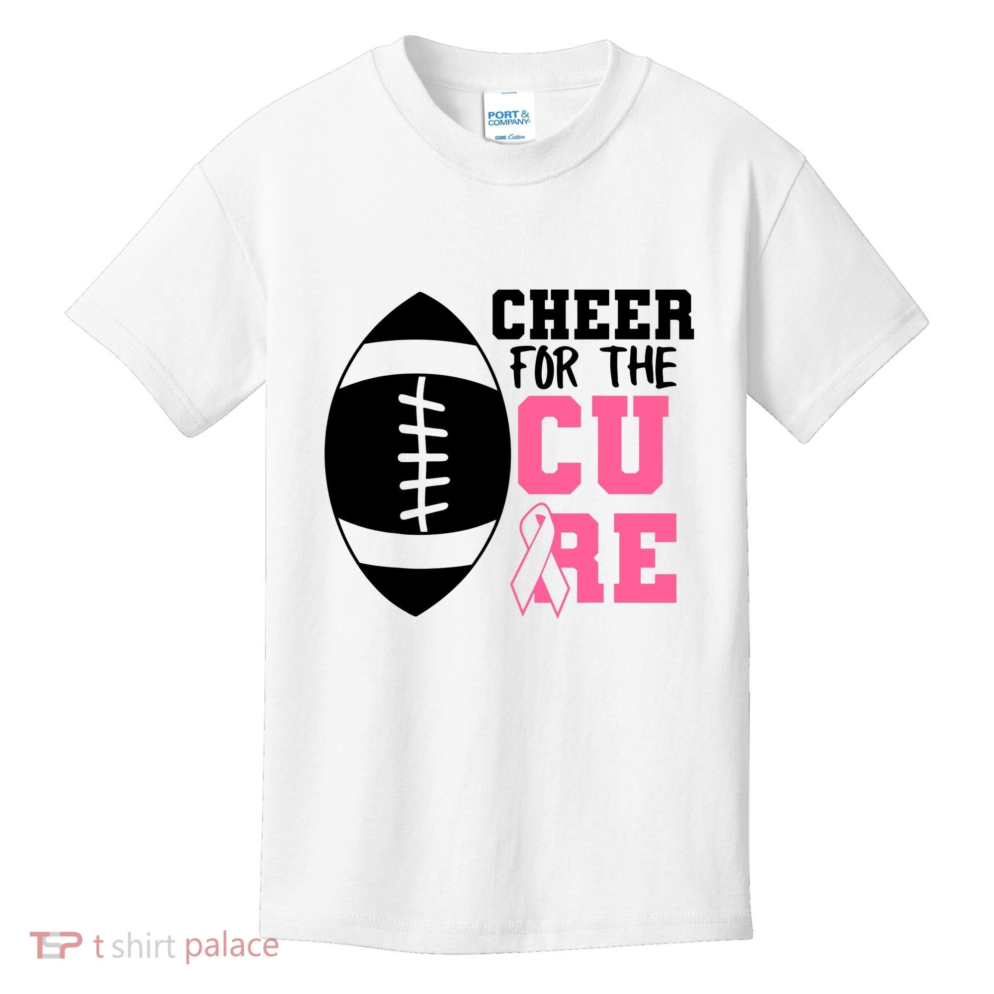 Cheer For The Cure Football Pink Breast Cancer Support Kids T-Shirt