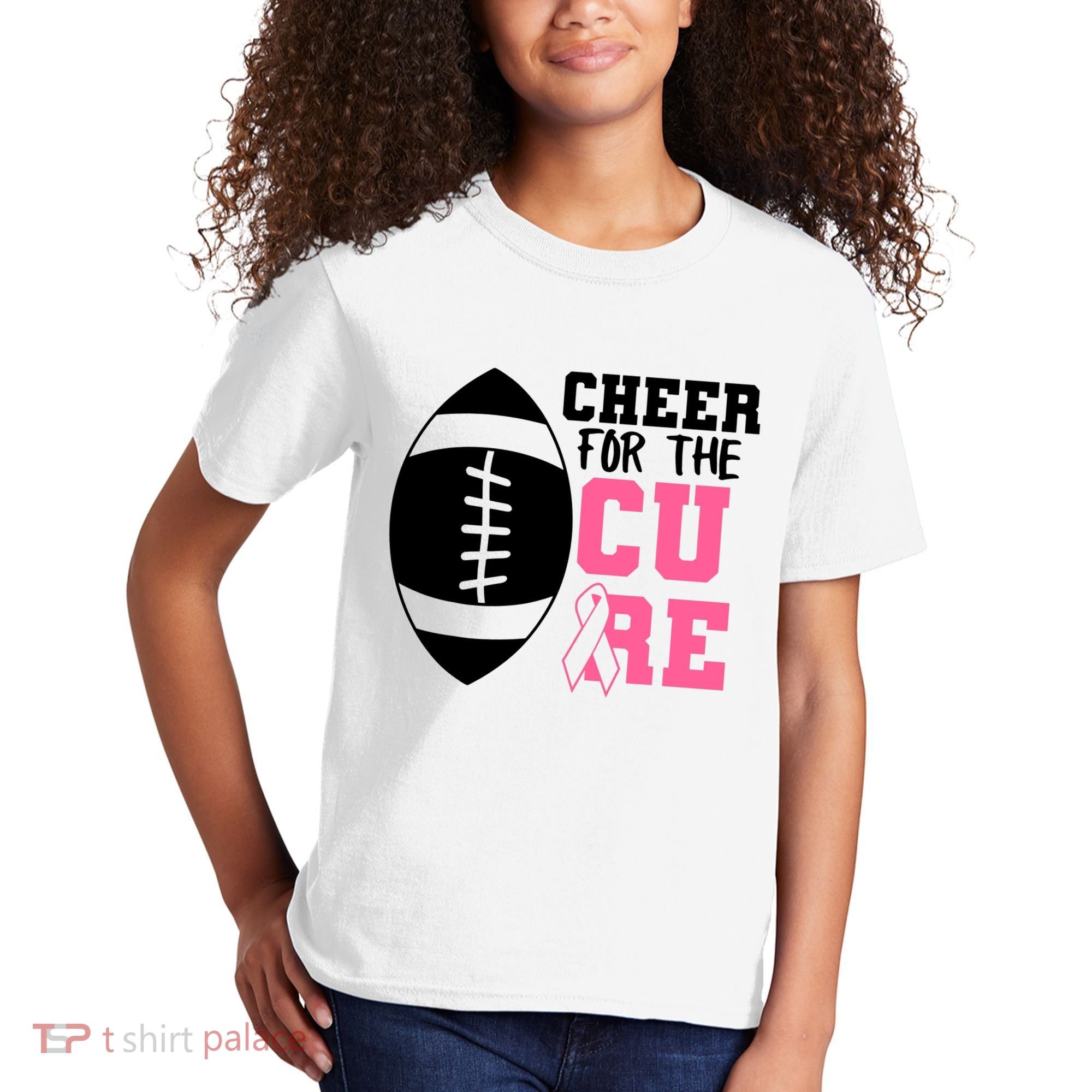 Cheer For The Cure Football Pink Breast Cancer Support Kids T-Shirt