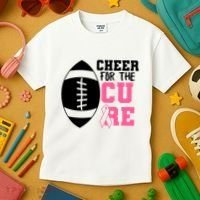 Cheer For The Cure Football Pink Breast Cancer Support Kids T-Shirt thumb 3