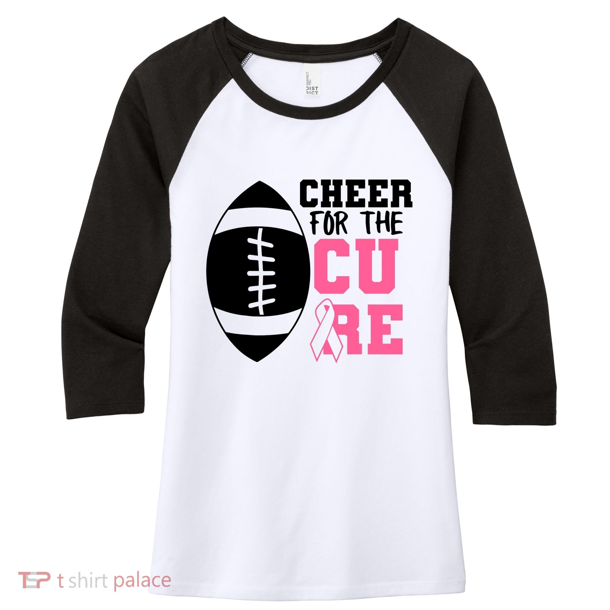 Cheer For The Cure Football Pink Breast Cancer Support Women's Tri-Blend 3/4-Sleeve Raglan Shirt