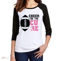 Cheer For The Cure Football Pink Breast Cancer Support Women's Tri-Blend 3/4-Sleeve Raglan Shirt thumb 2