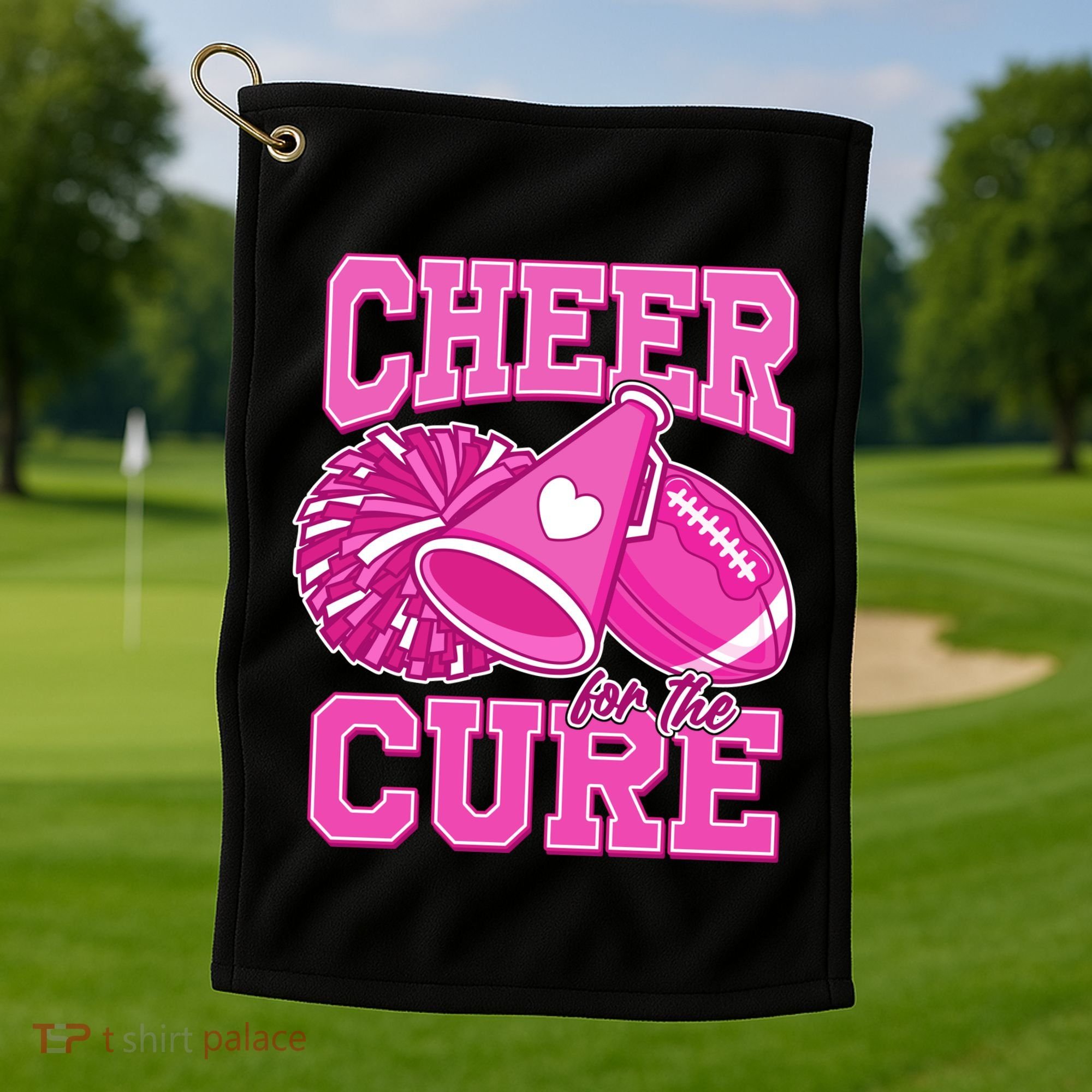 Cheer For The Cure Breast Cancer Awareness Cheerleader Golf Towel