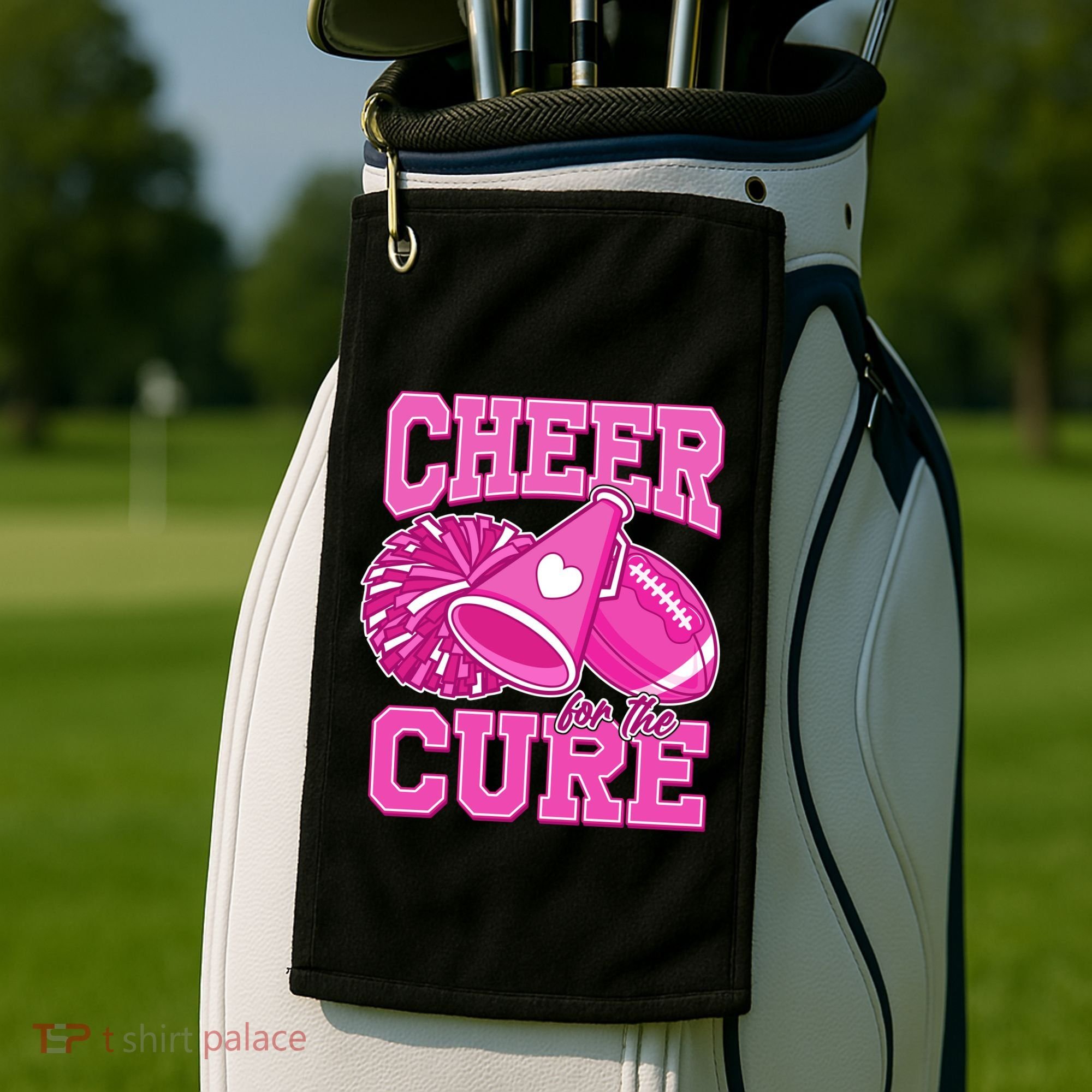 Cheer For The Cure Breast Cancer Awareness Cheerleader Golf Towel