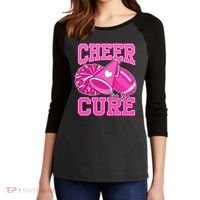 Cheer For The Cure Breast Cancer Awareness Cheerleader Women's Tri-Blend 3/4-Sleeve Raglan Shirt thumb 2