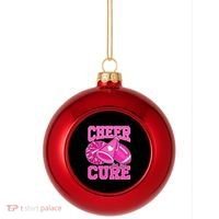 Cheer For The Cure Breast Cancer Awareness Cheerleader Plastic Christmas Ball Ornament thumb 0
