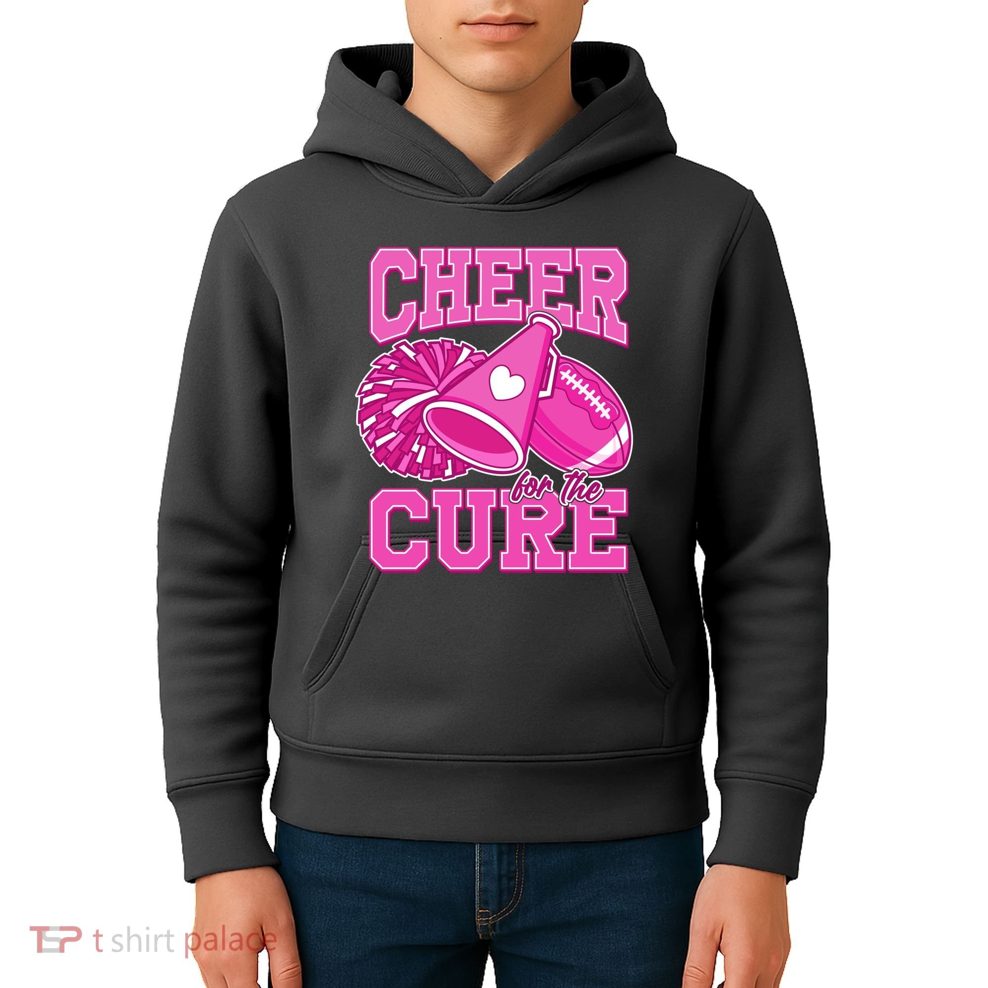 Cheer For The Cure Breast Cancer Awareness Cheerleader Kids Hoodie