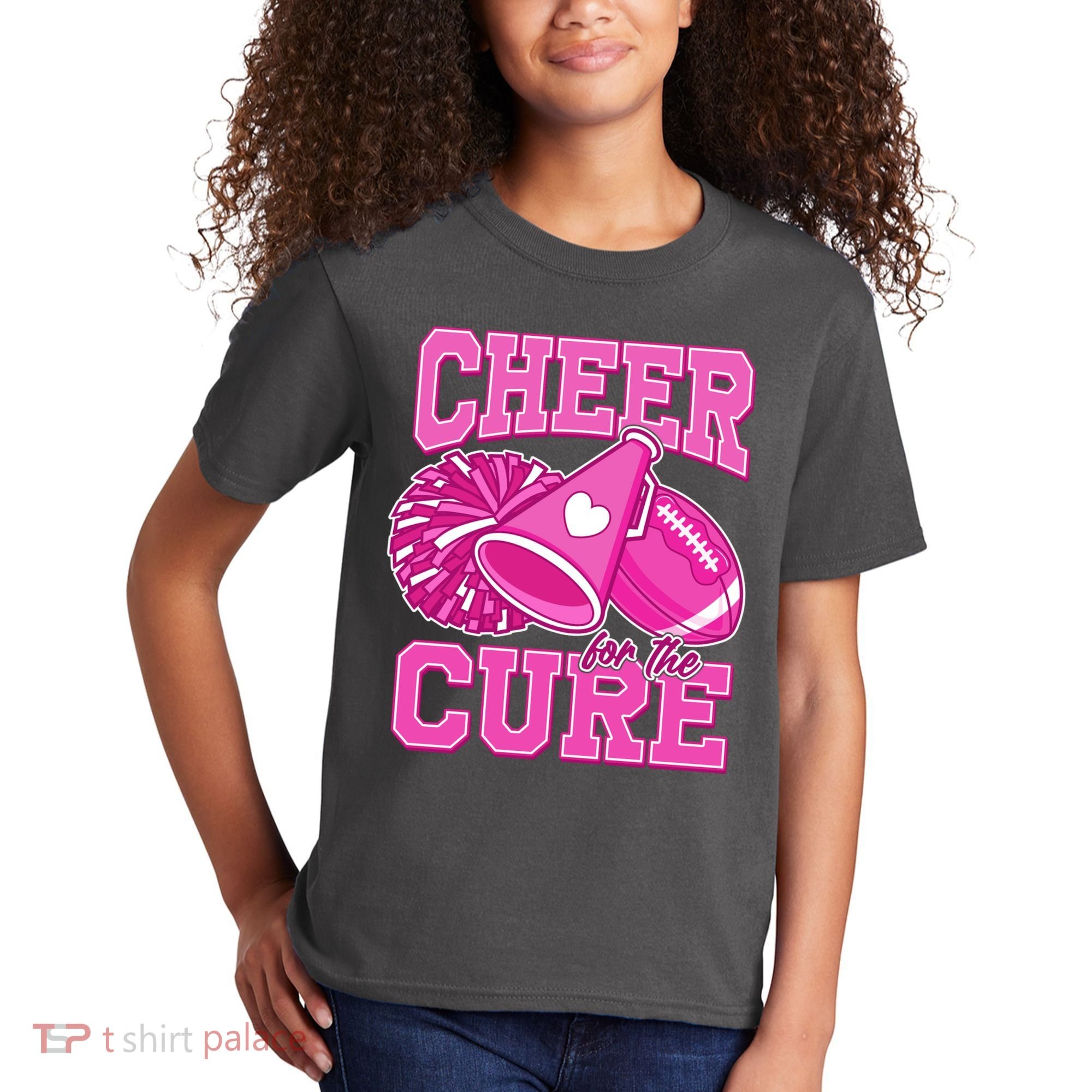 Cheer For The Cure Breast Cancer Awareness Cheerleader Kids T-Shirt
