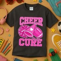 Cheer For The Cure Breast Cancer Awareness Cheerleader Kids T-Shirt thumb 3