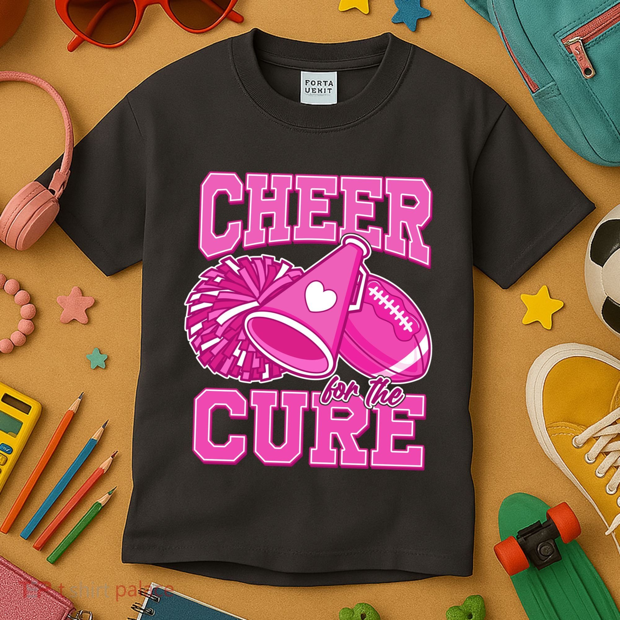 Cheer For The Cure Breast Cancer Awareness Cheerleader Kids T-Shirt