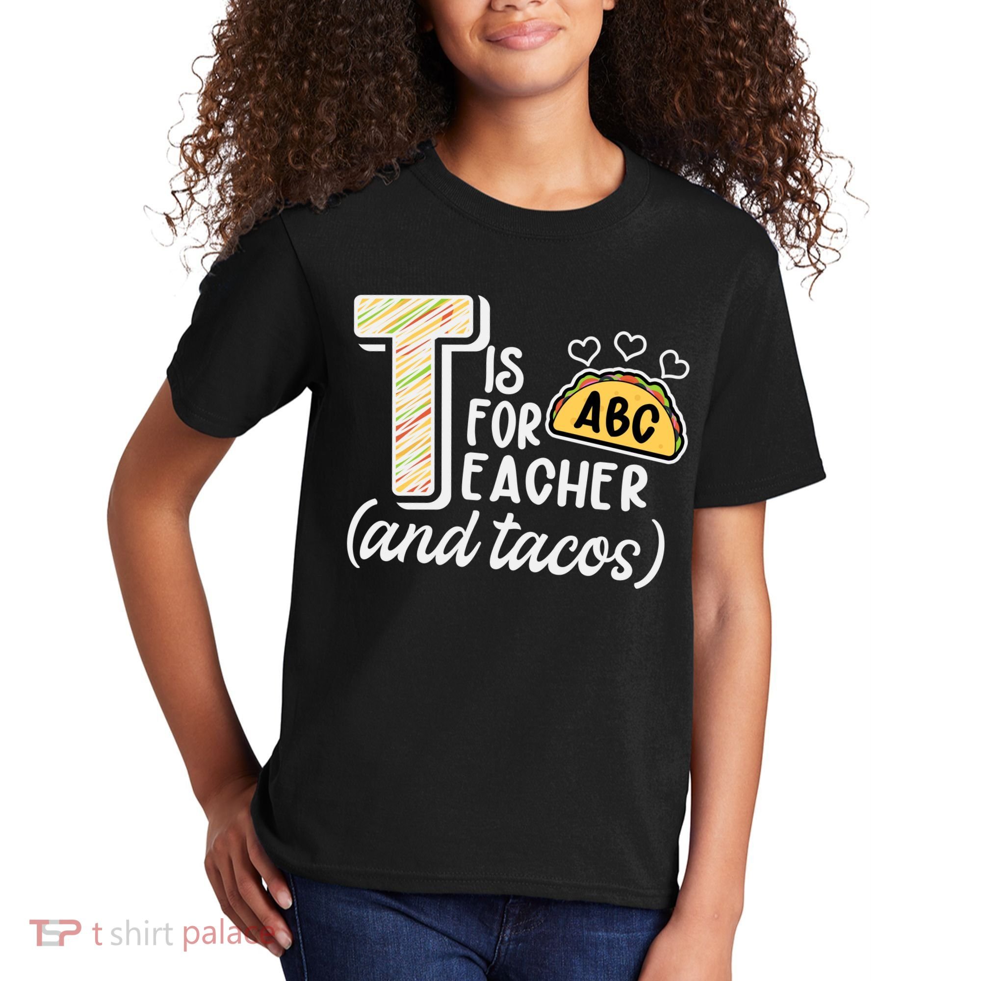 Cute Funny T Is For Teacher And Tacos Kids T-Shirt