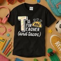 Cute Funny T Is For Teacher And Tacos Kids T-Shirt thumb 3