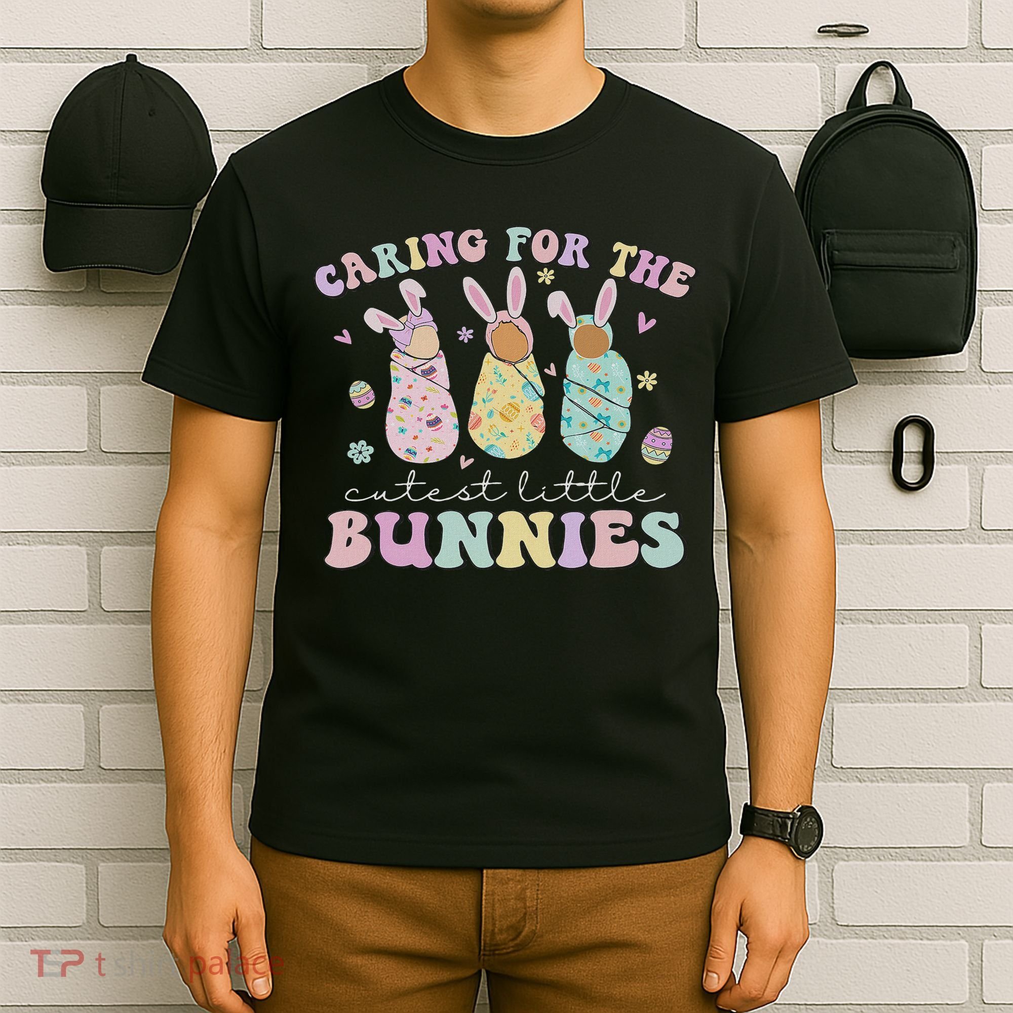 Caring For The Cutest Little Bunnies Nicu Icu Nurse Easter T-Shirt