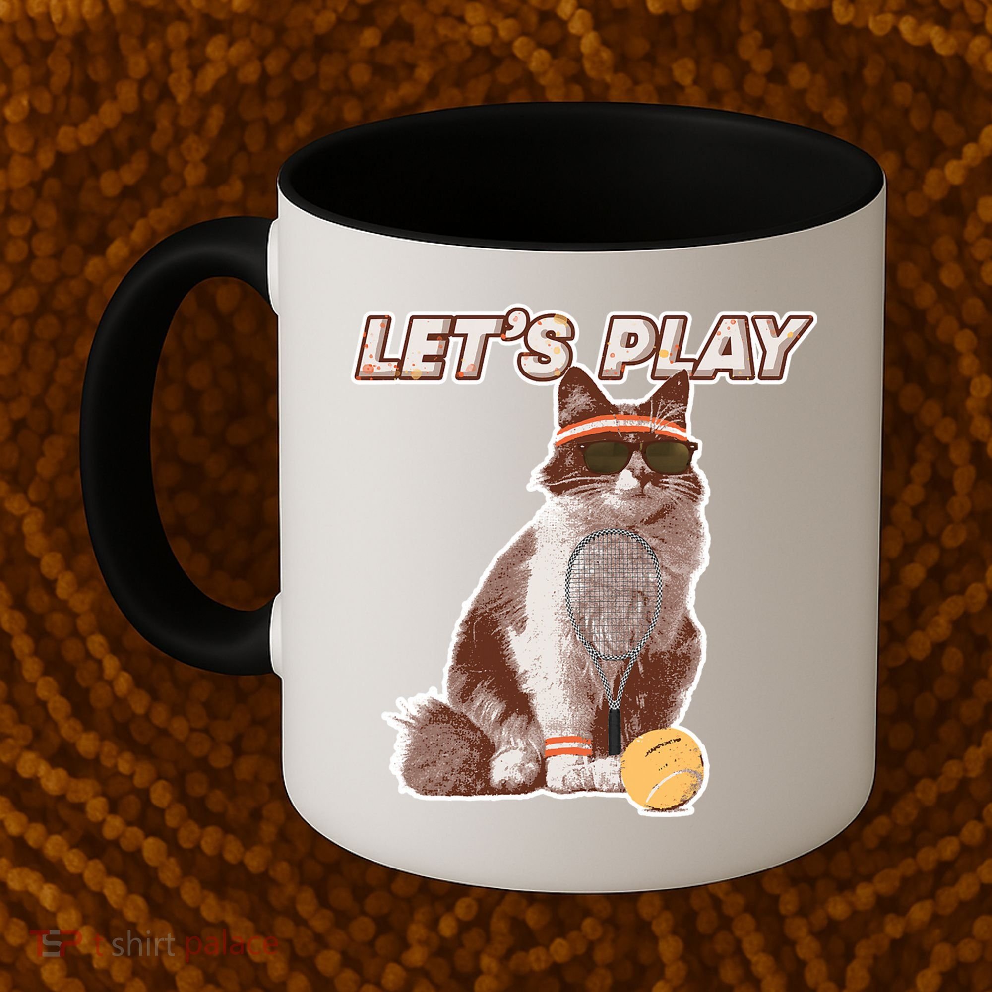 Cool Funny Tennis Cat Wearing Sunglasses Tennis Racket Ball Coffee Mug