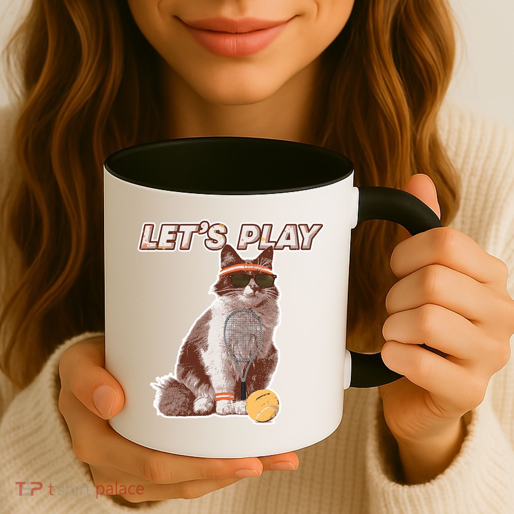 Cool Funny Tennis Cat Wearing Sunglasses Tennis Racket Ball Coffee Mug