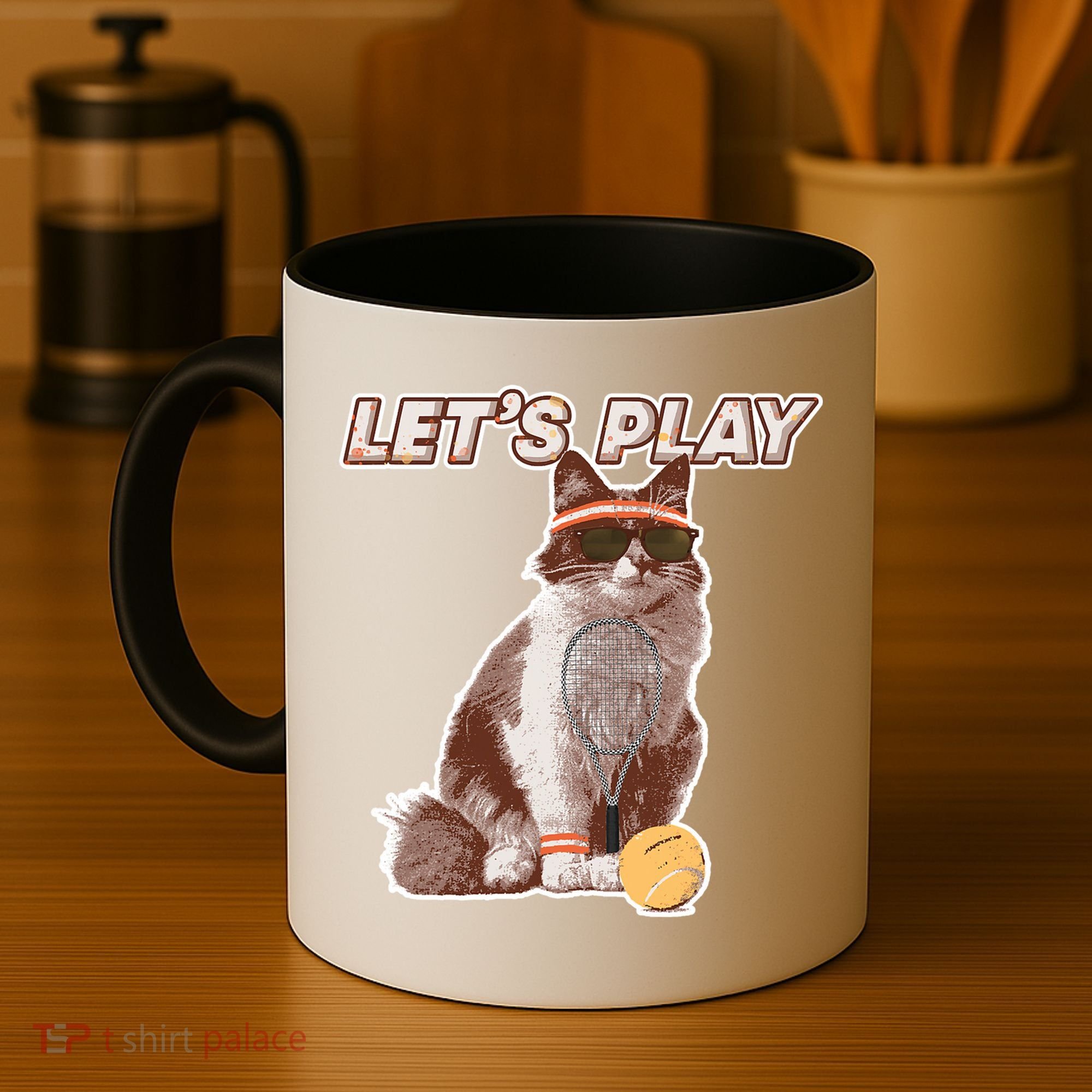 Cool Funny Tennis Cat Wearing Sunglasses Tennis Racket Ball Coffee Mug