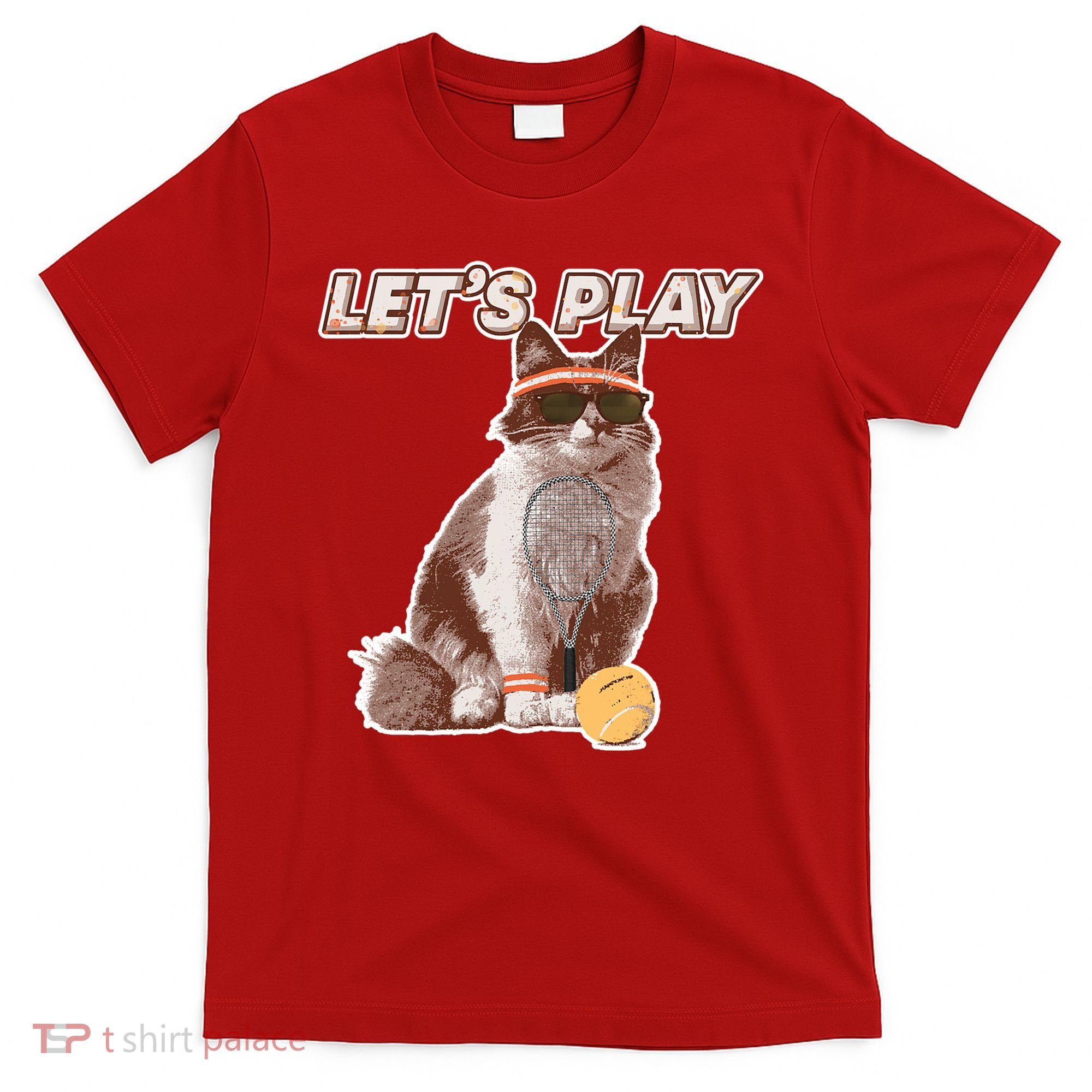 Cool Funny Tennis Cat Wearing Sunglasses Tennis Racket Ball T-Shirt