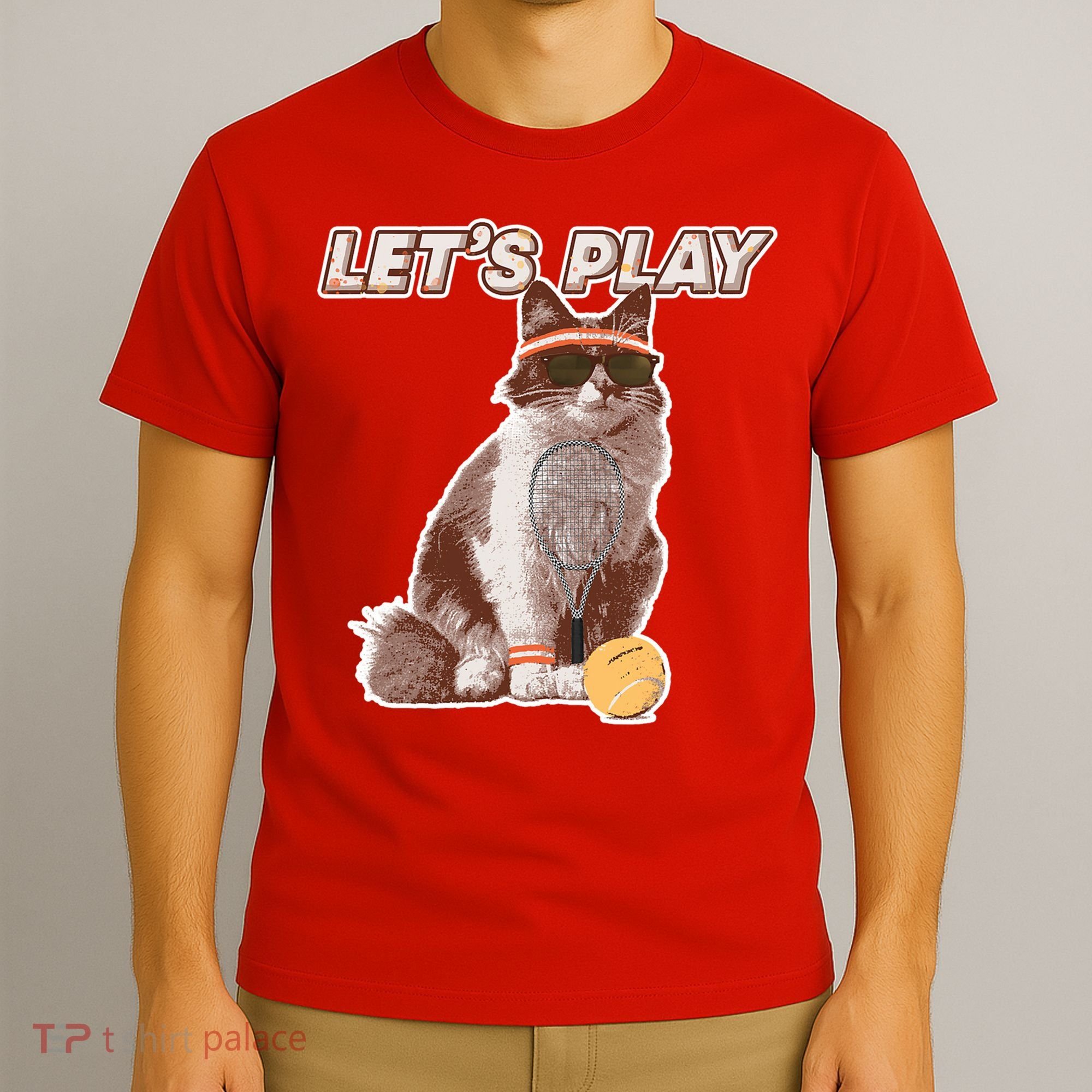 Cool Funny Tennis Cat Wearing Sunglasses Tennis Racket Ball T-Shirt