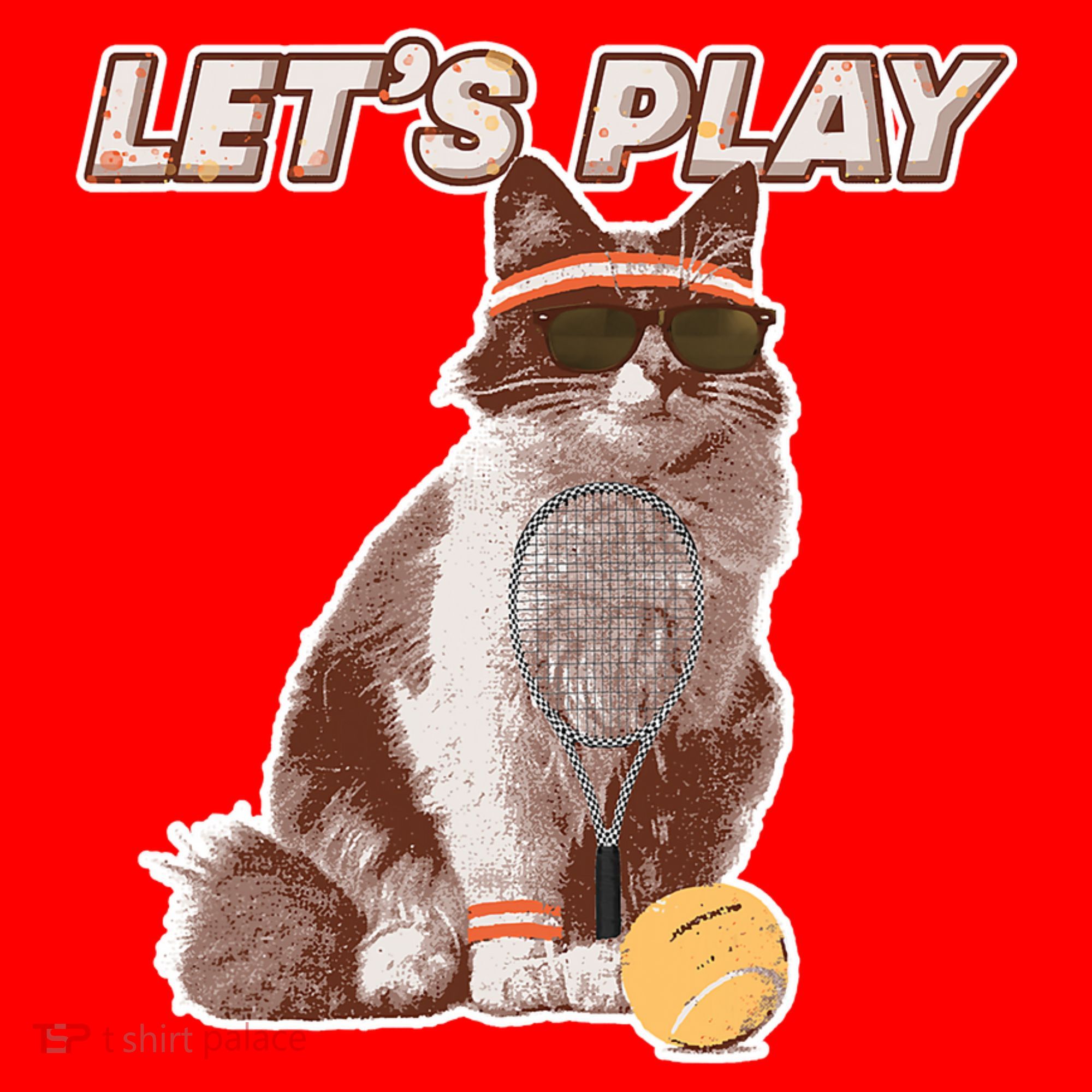 Cool Funny Tennis Cat Wearing Sunglasses Tennis Racket Ball Polo