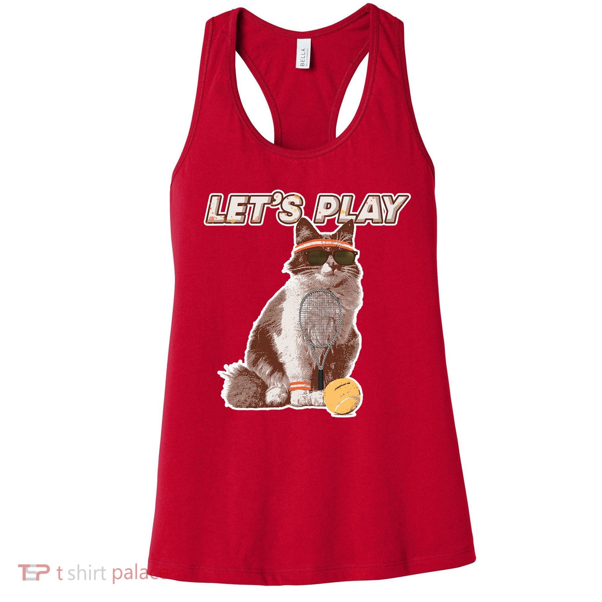 Cool Funny Tennis Cat Wearing Sunglasses Tennis Racket Ball Women's Tank Top