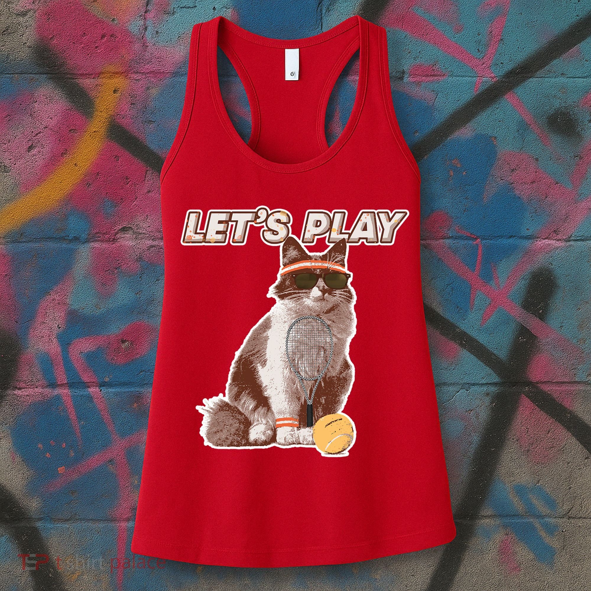 Cool Funny Tennis Cat Wearing Sunglasses Tennis Racket Ball Women's Tank Top