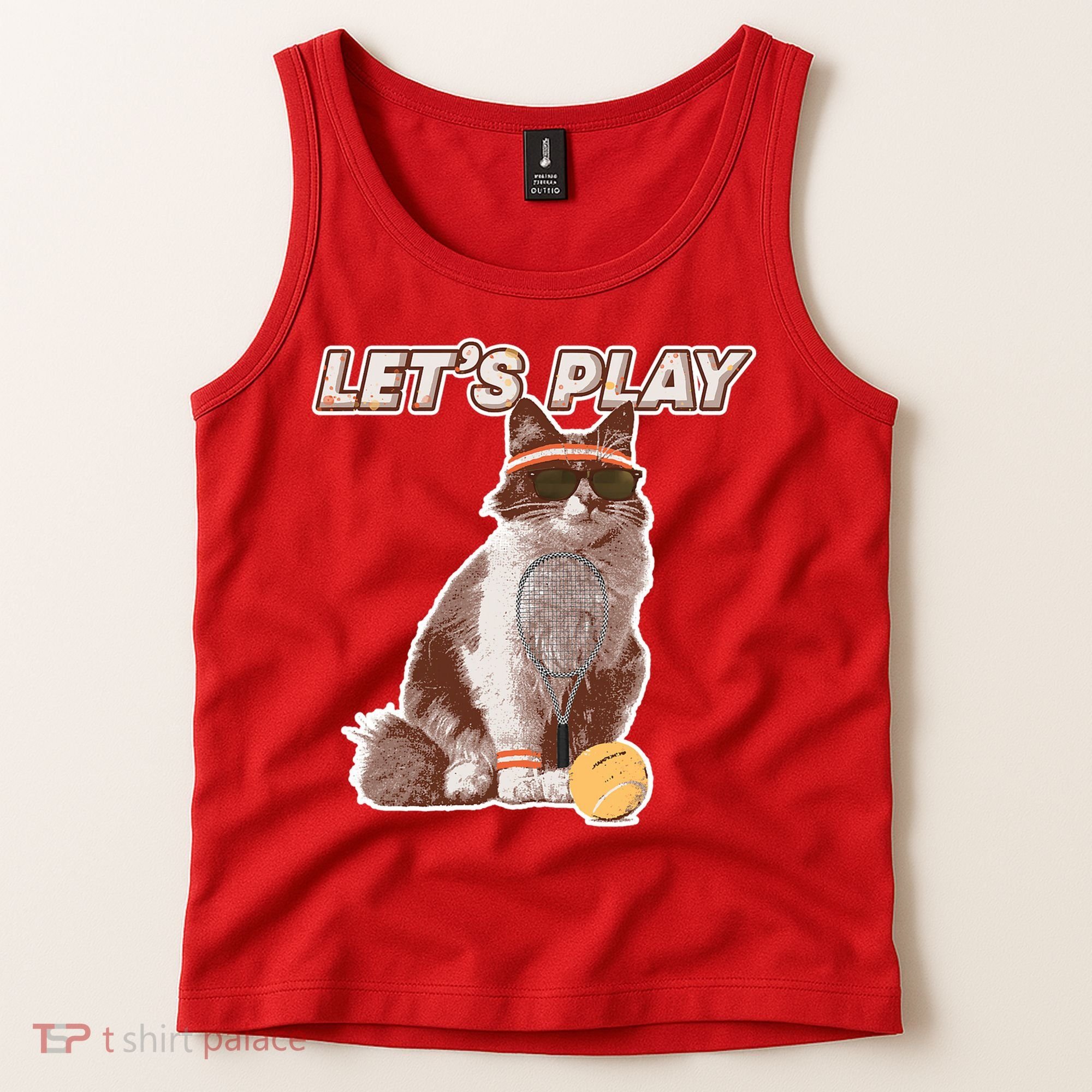 Cool Funny Tennis Cat Wearing Sunglasses Tennis Racket Ball Tank Top