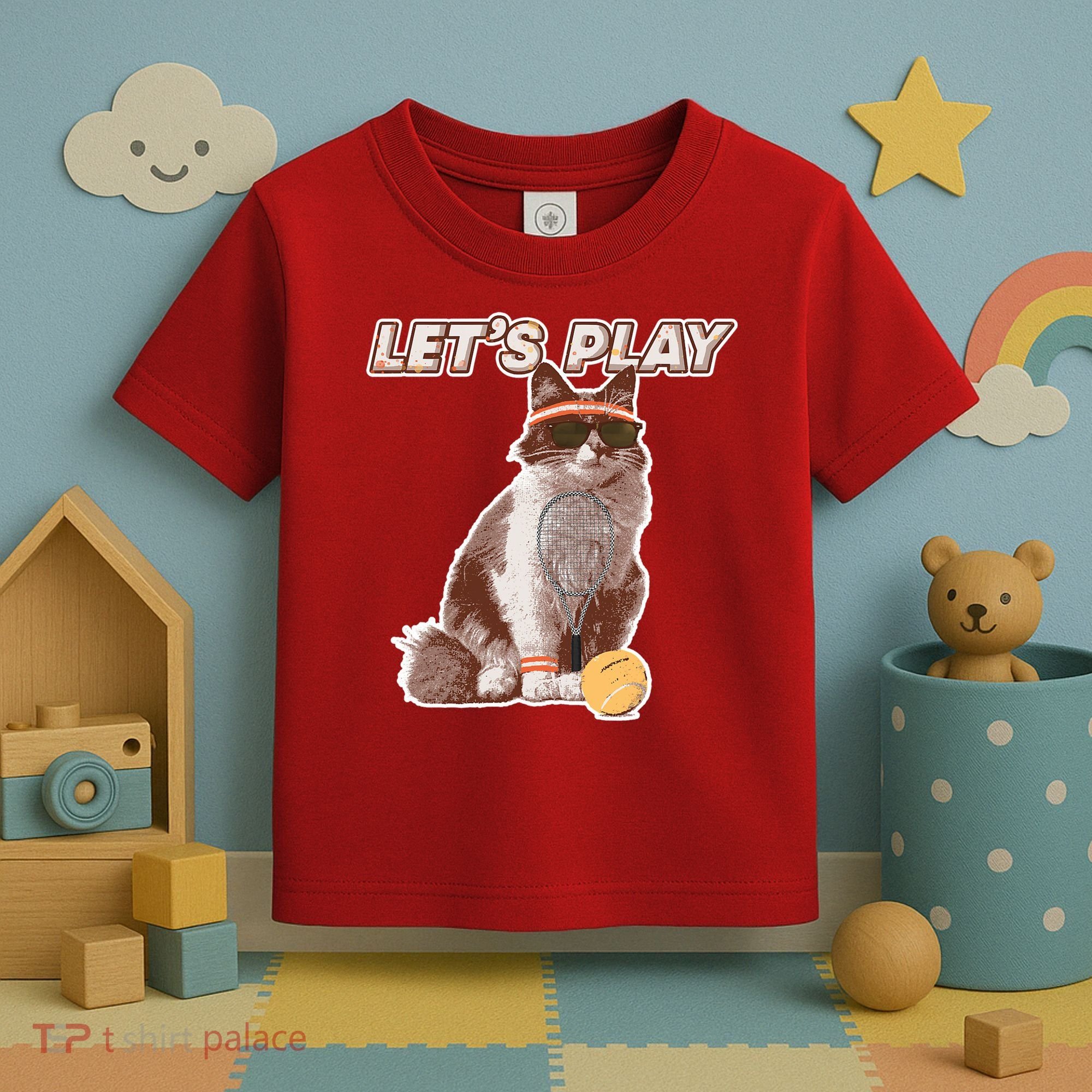 Cool Funny Tennis Cat Wearing Sunglasses Tennis Racket Ball Toddler T-Shirt