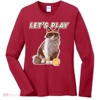 Cool Funny Tennis Cat Wearing Sunglasses Tennis Racket Ball Women's Long Sleeve Shirt thumb 0