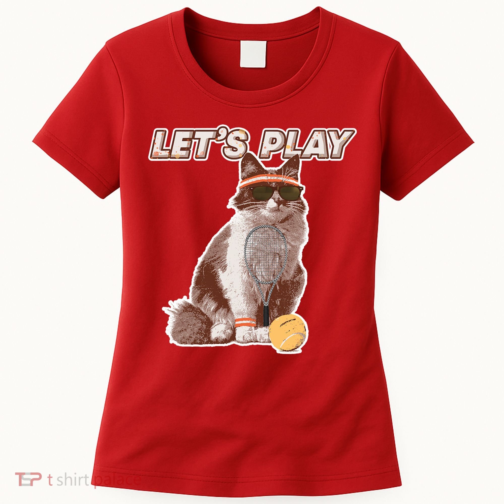 Cool Funny Tennis Cat Wearing Sunglasses Tennis Racket Ball Women's T-Shirt