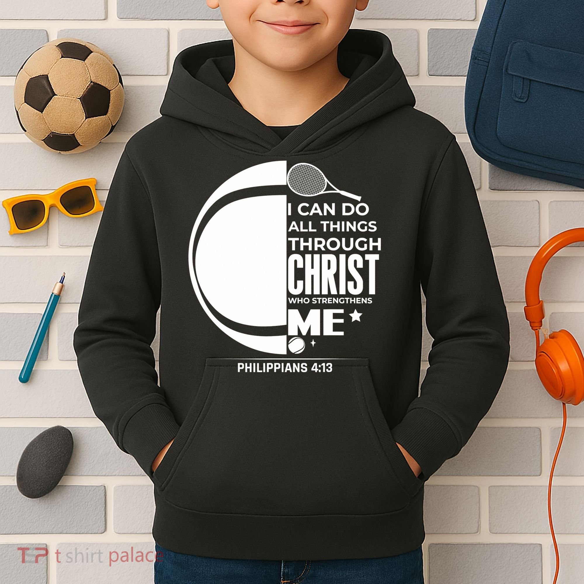 Christian Funny Tennis Player Gift Kids Hoodie