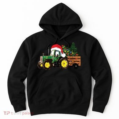 Christmas Farm Tractor Christmas Tree Lights Santa Farmer Hoodie