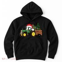 Christmas Farm Tractor Christmas Tree Lights Santa Farmer Hoodie thumb 0
